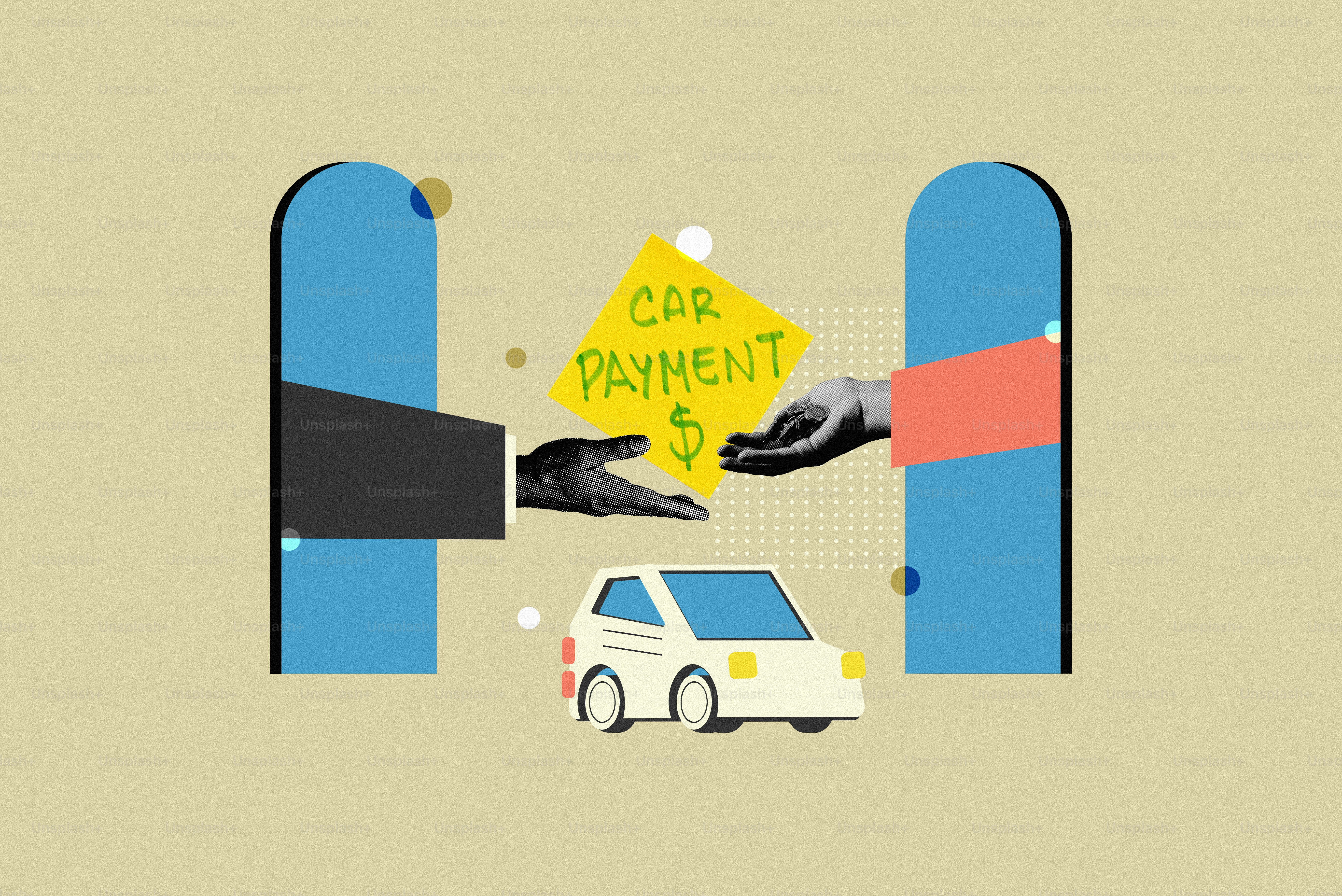 Transação de pagamento de carro entre duas mãos
