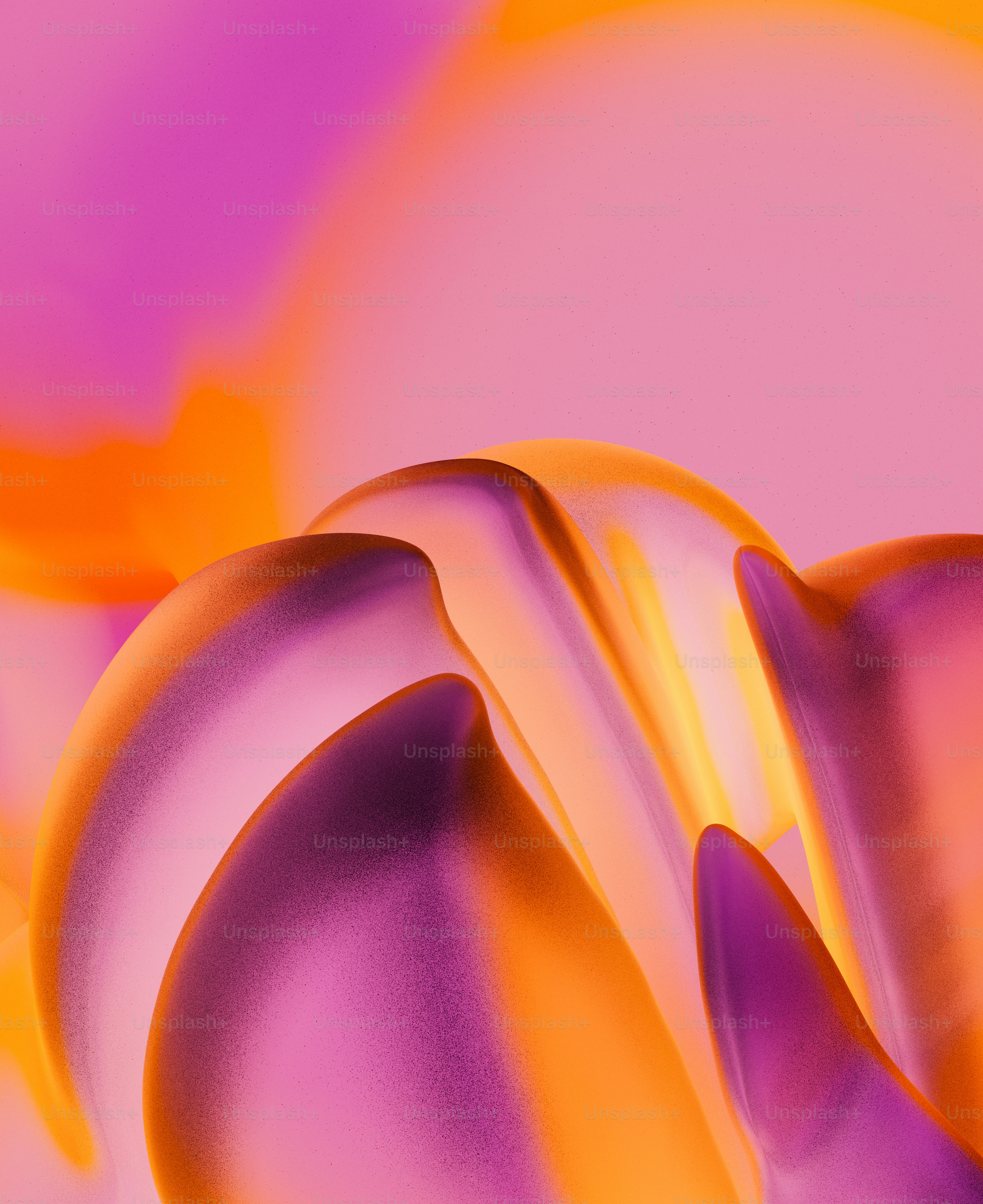 Abstract flowing shapes in vibrant orange and pink