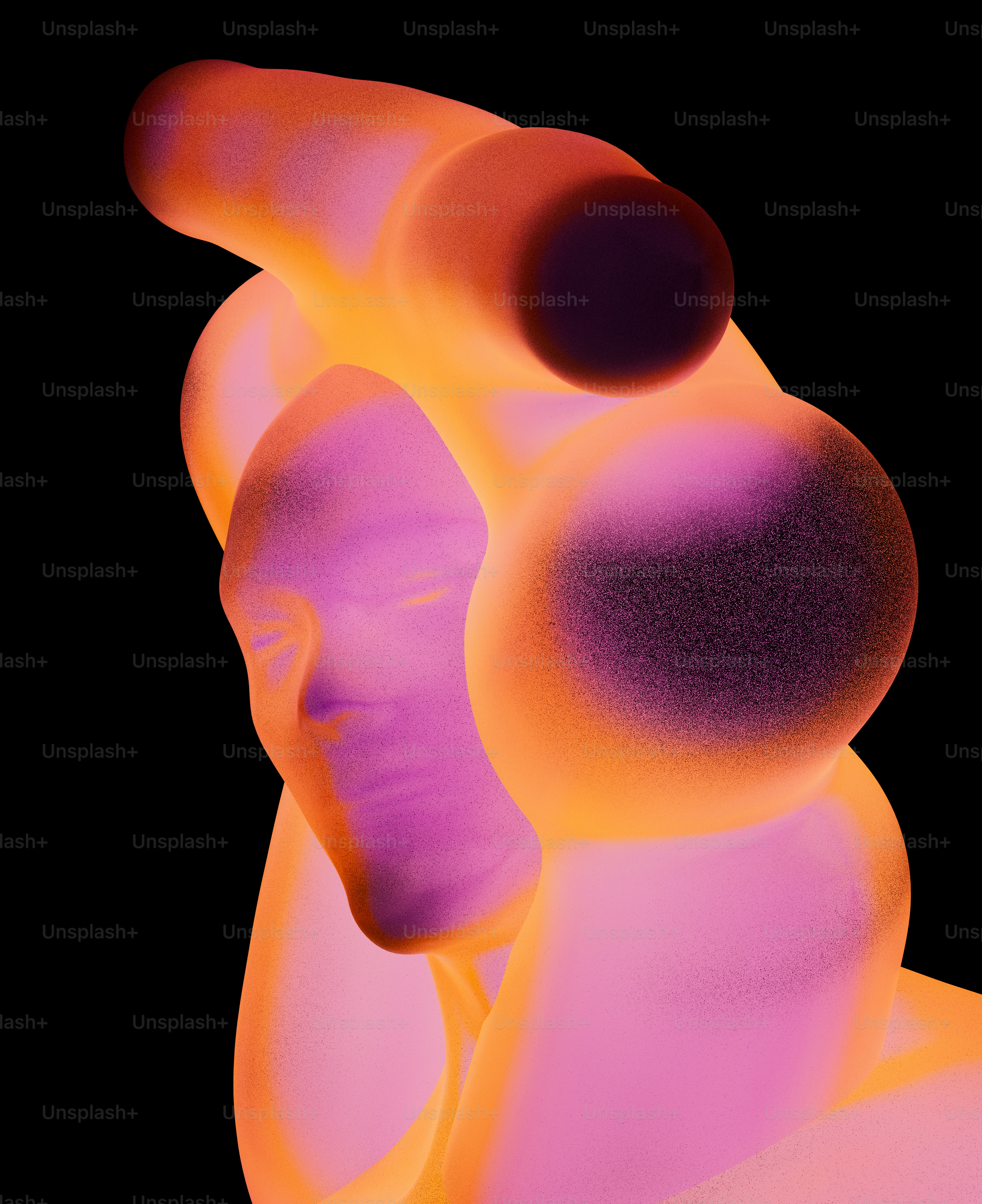 Luminous abstract form with human face on black
