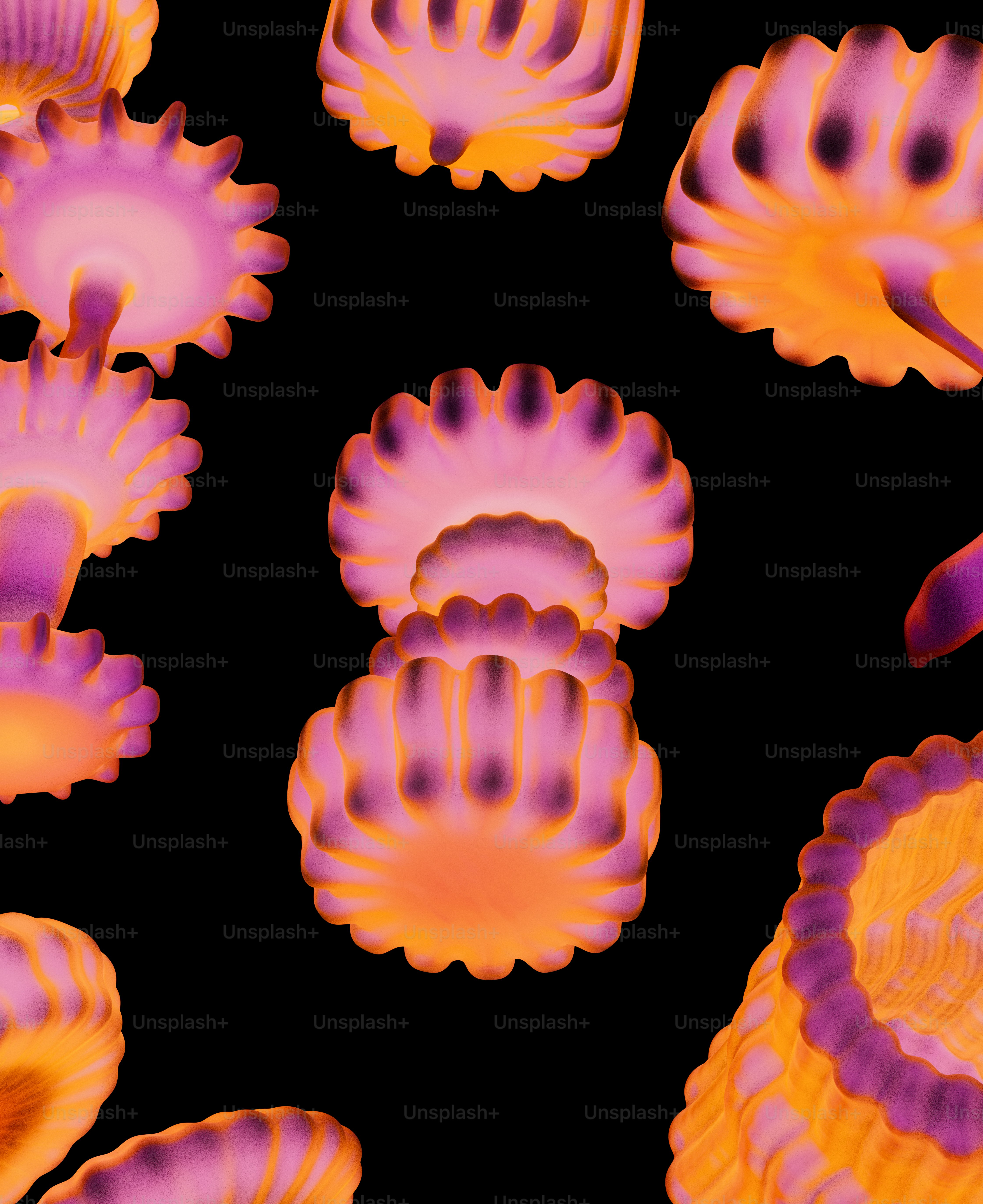 Vibrant abstract shapes glowing orange and purple