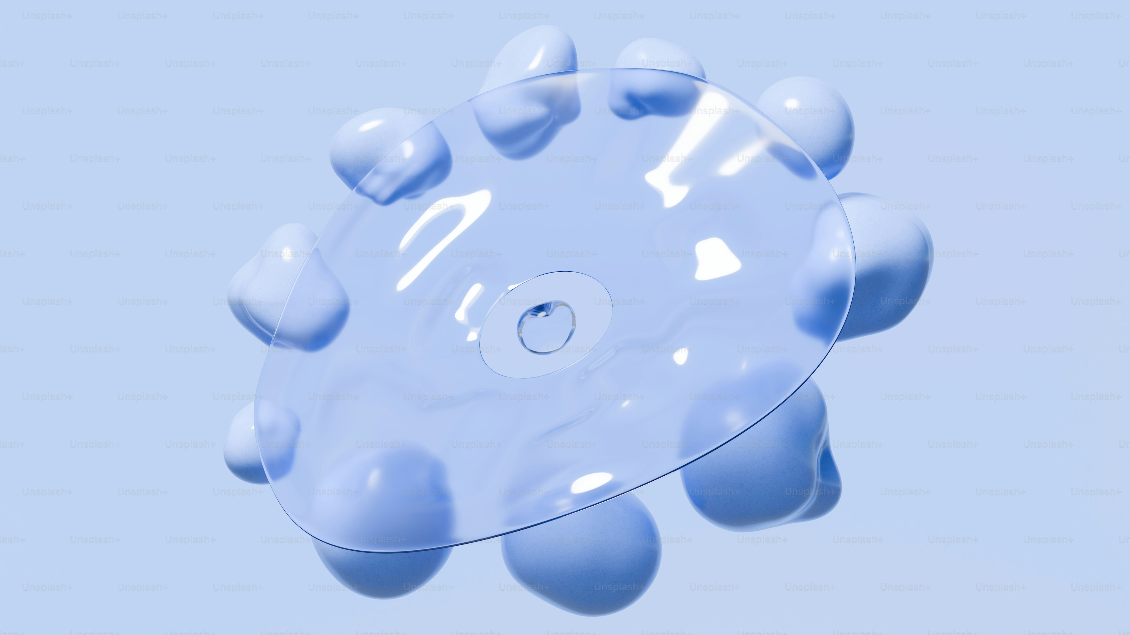 Light blue spheres attached to clear disc