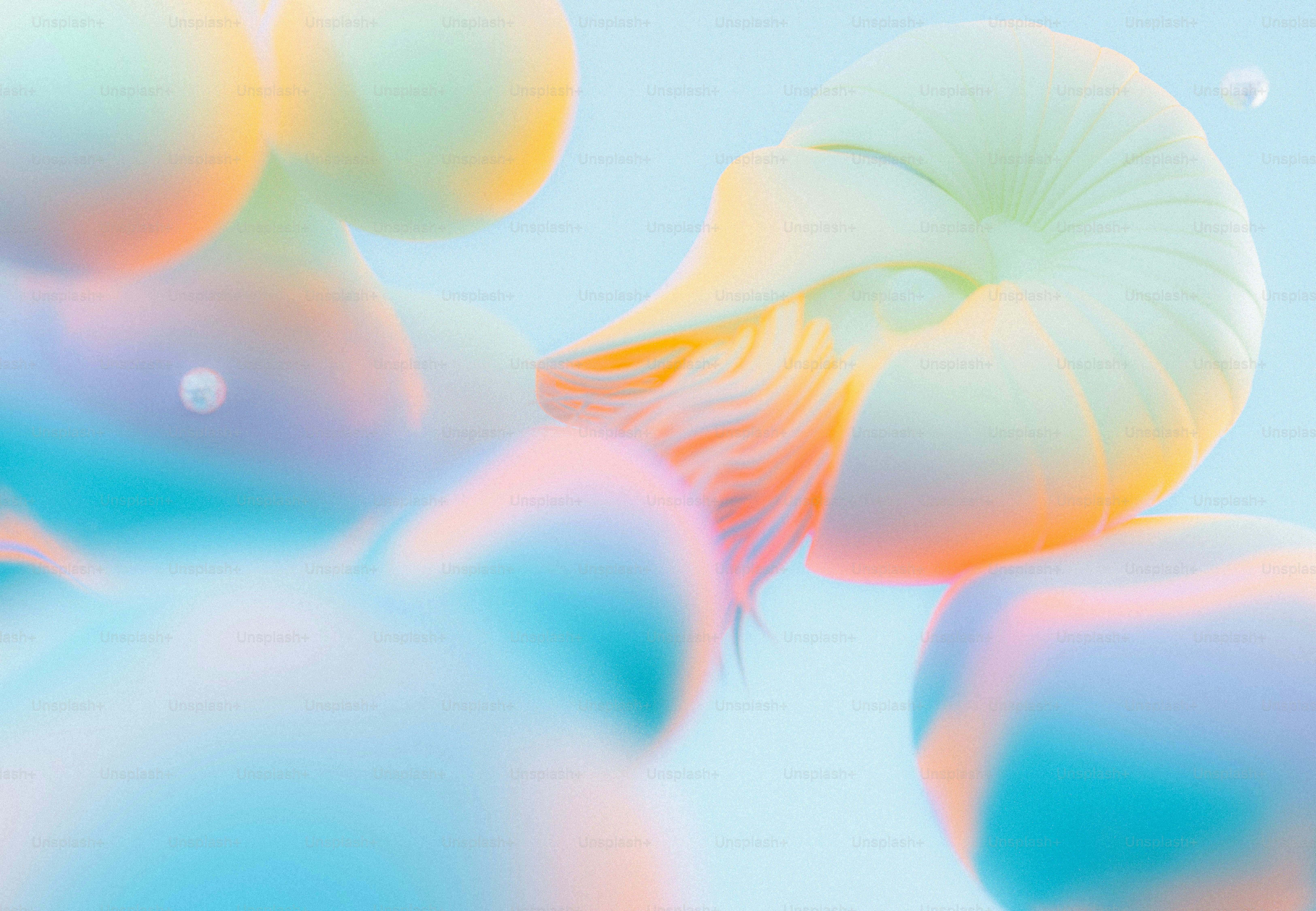 Dreamy pastel organic shapes with pearl spheres