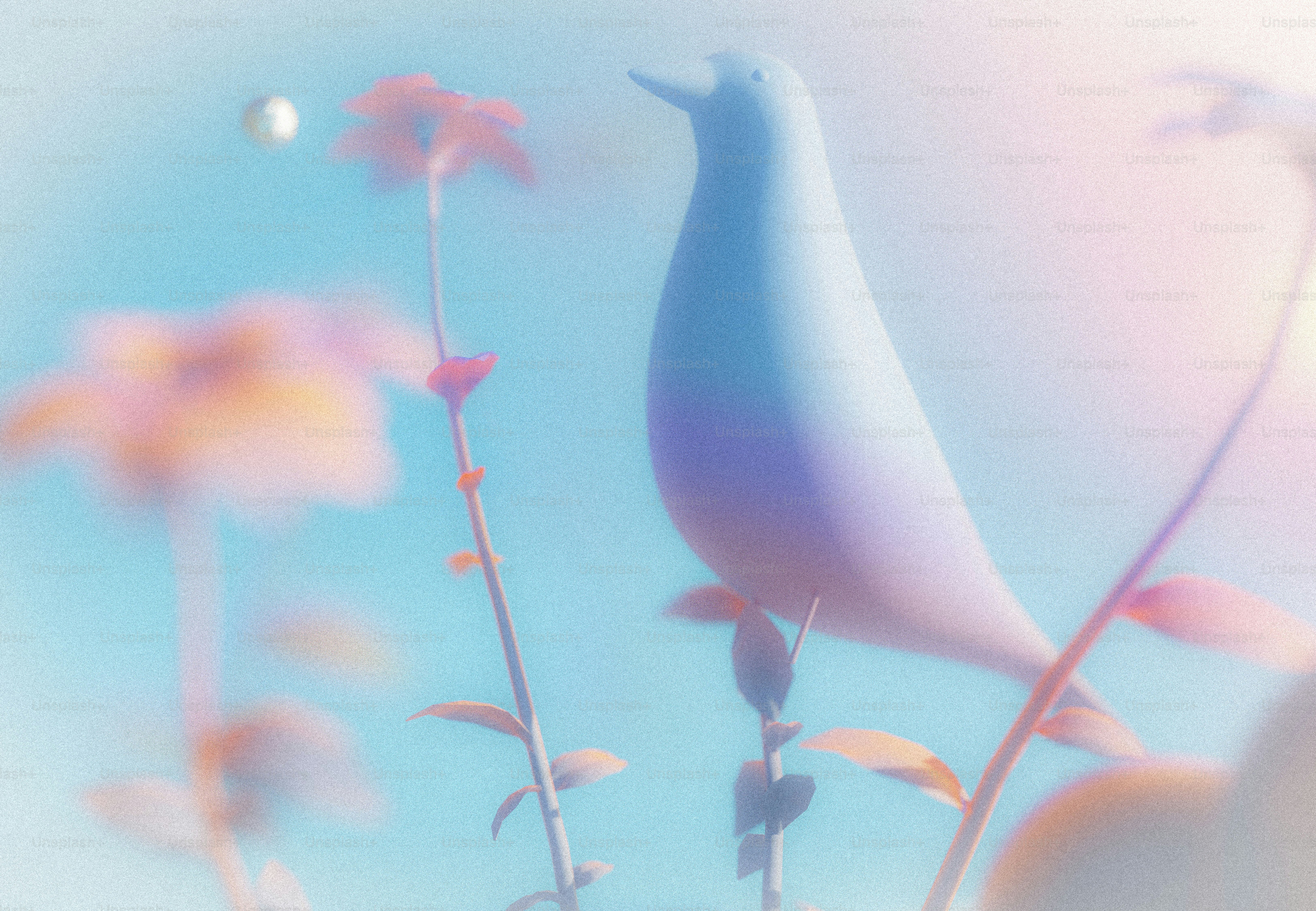 Dreamy pastel bird on a flower stem