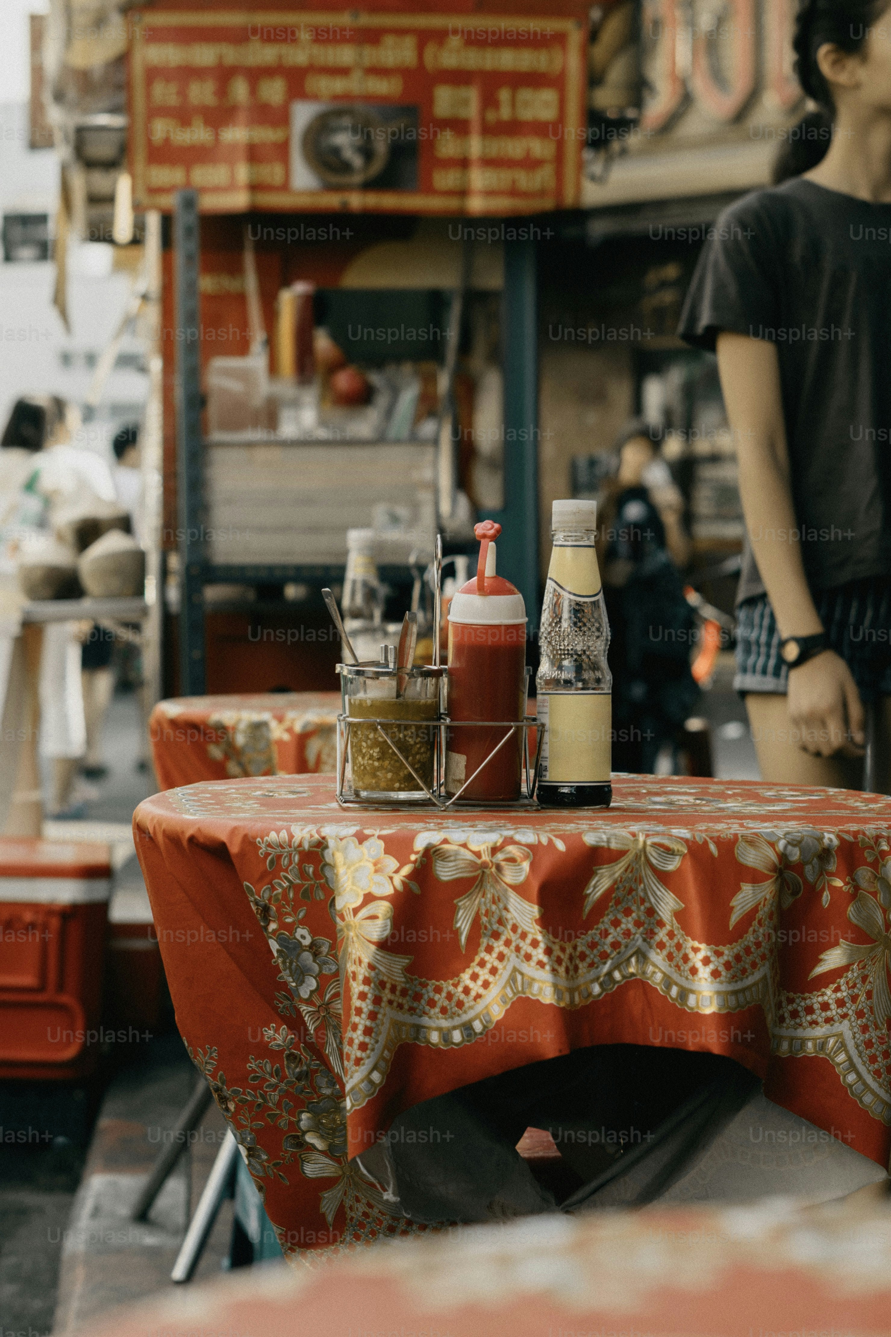 Condiments on chinatown street food table