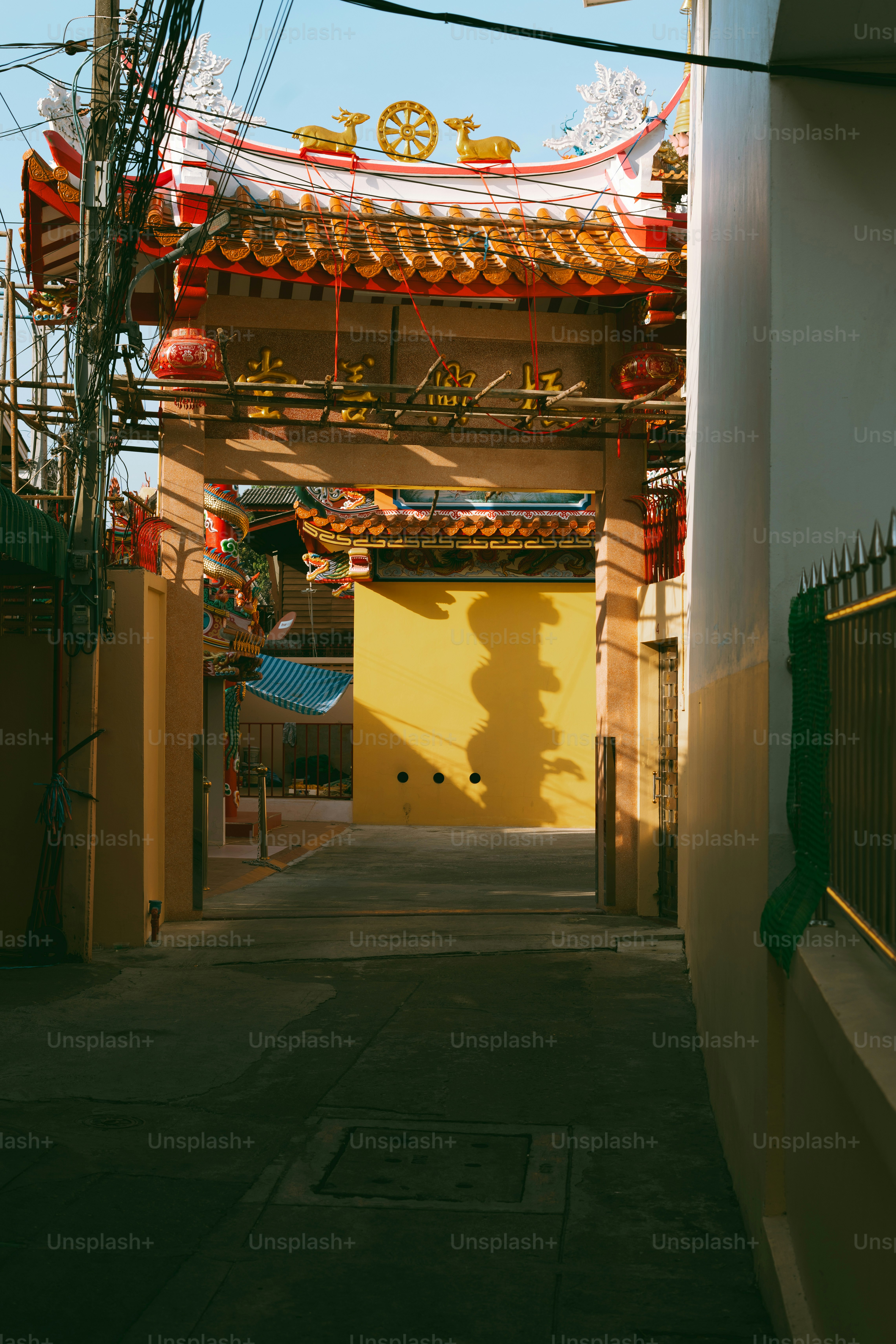 Traditional chinese temple gate in chinatown alley