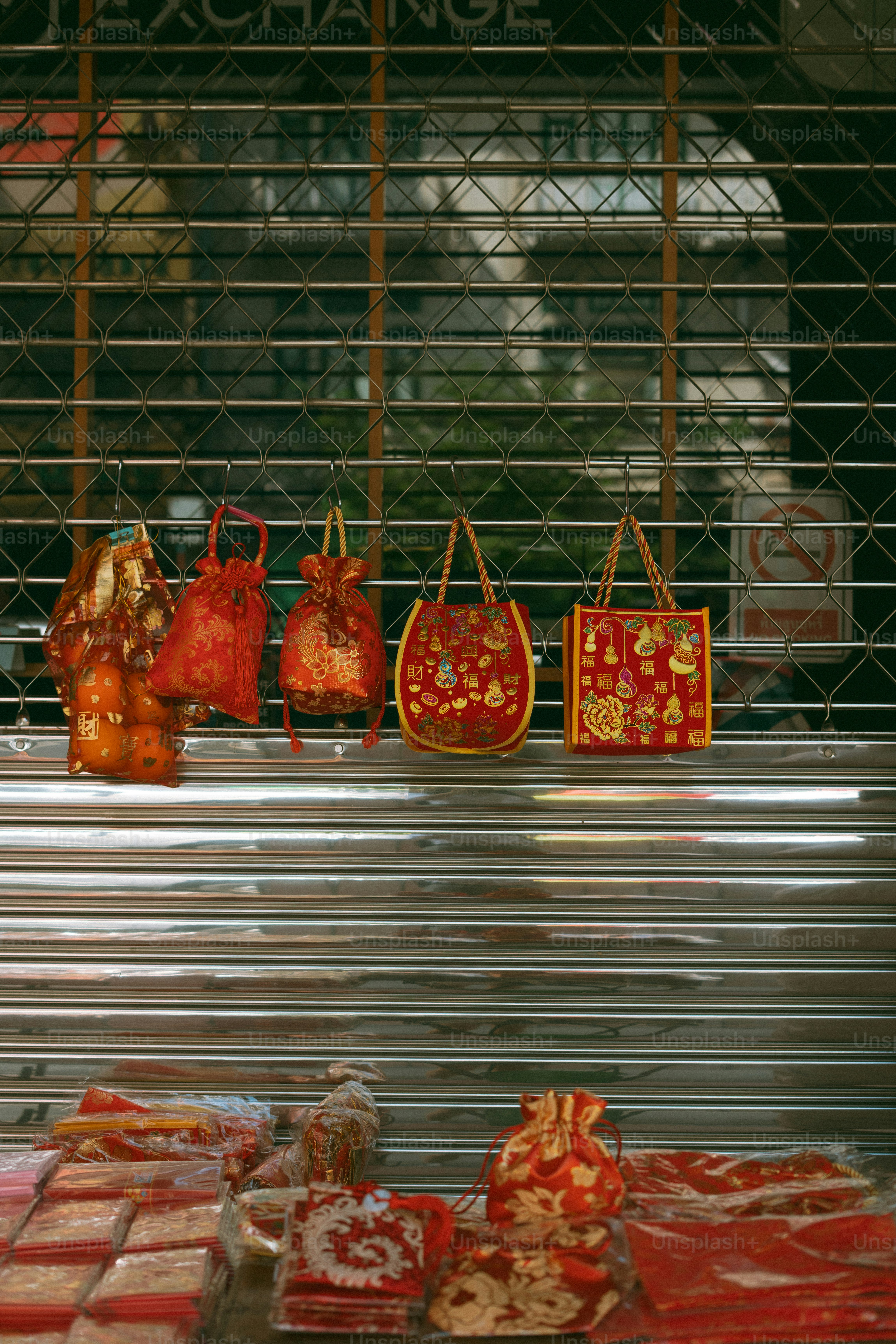 Decorative bags and items at chinatown market stall