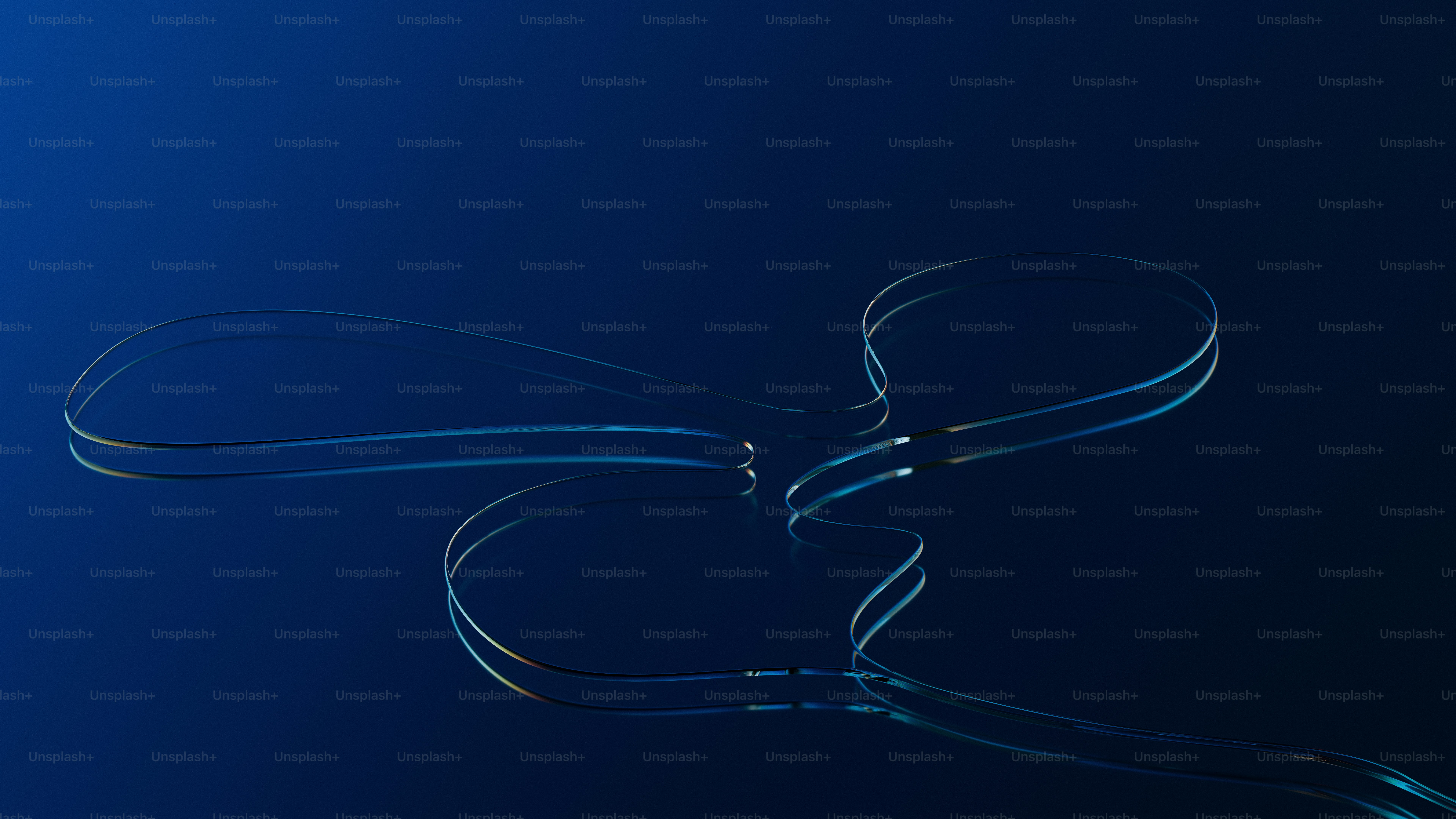Symmetrical wavy transparent line on reflective blue surface