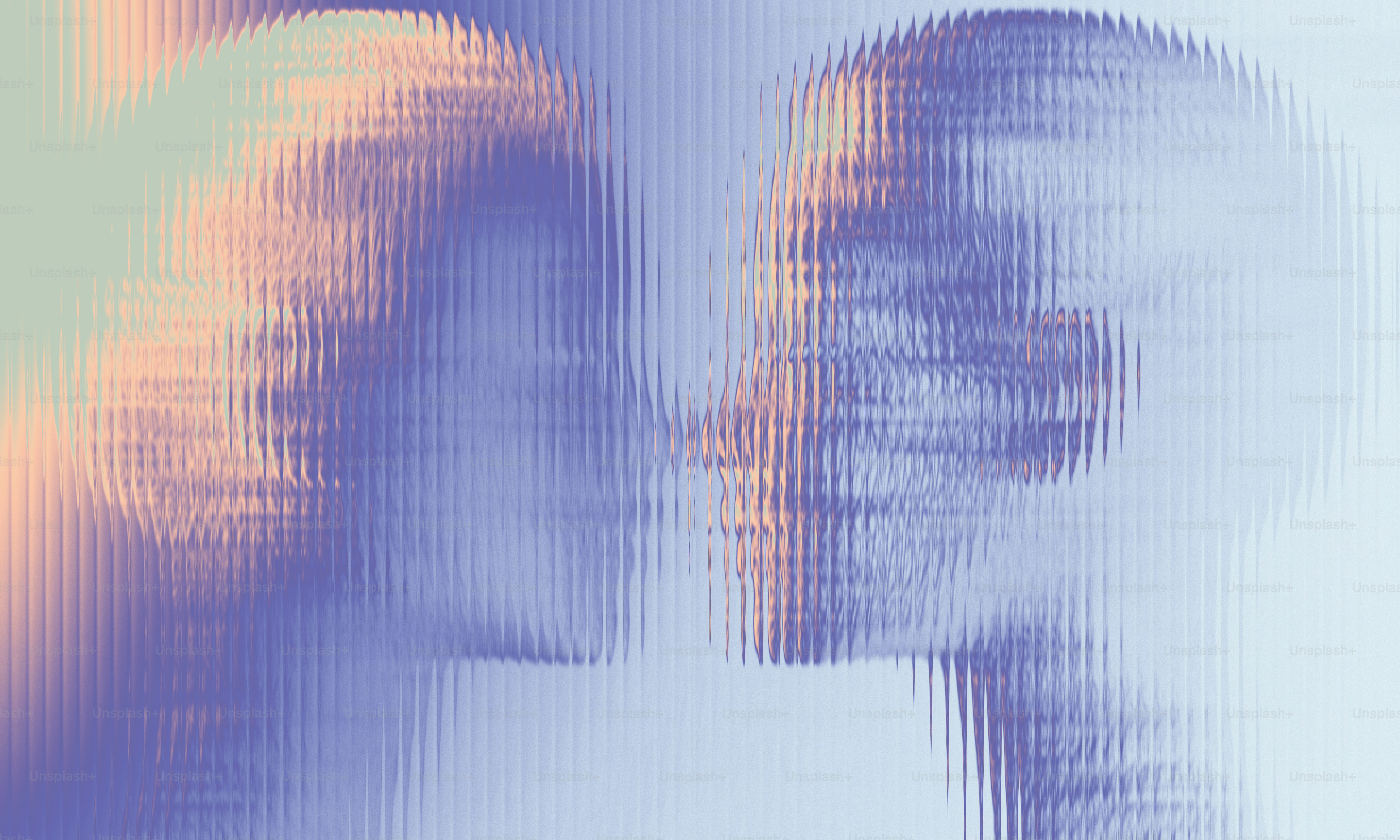 Perfiles humanos abstractos enfrentados con una distorsión ondulada