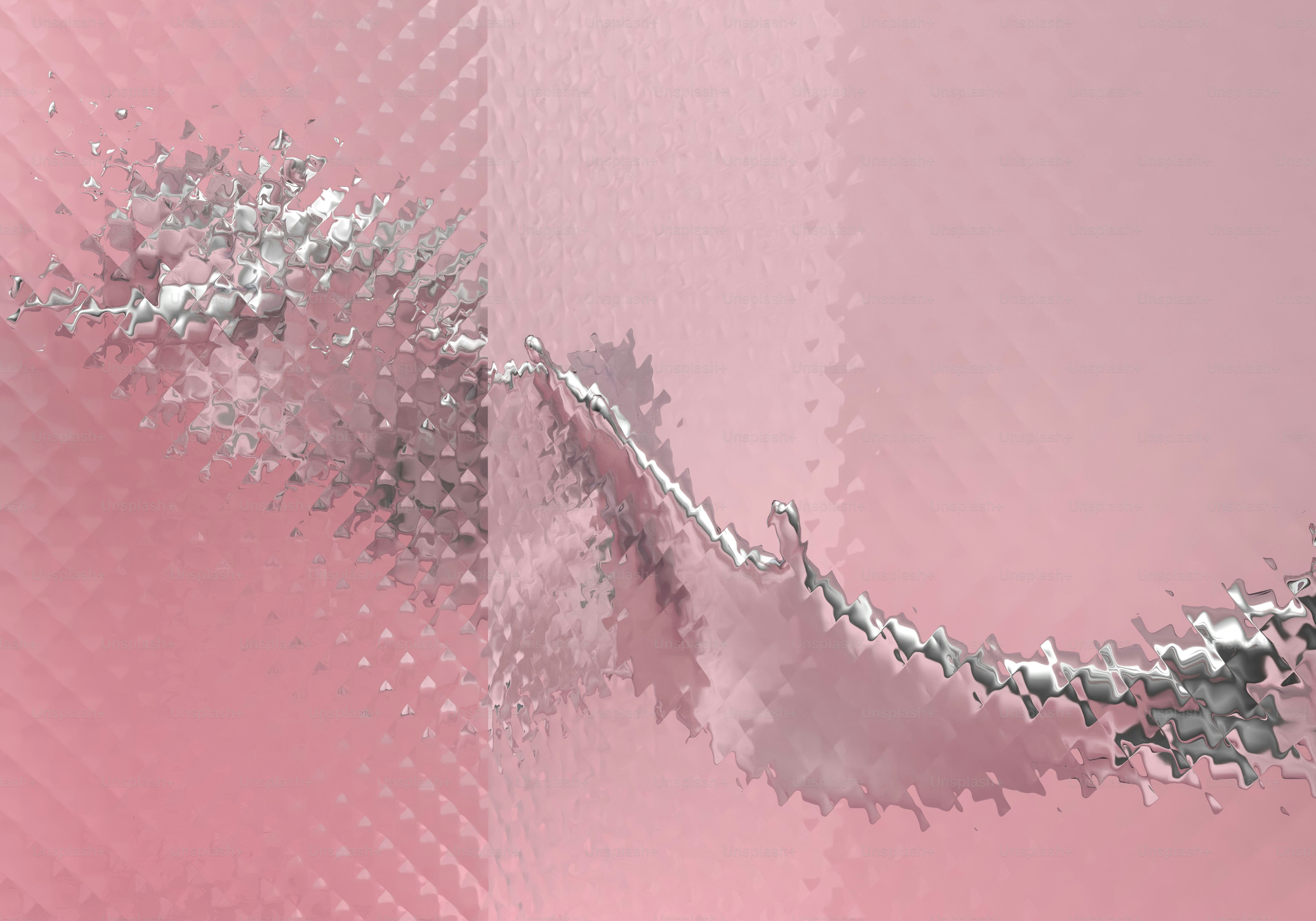 Abstract pink background with shimmering silver waves