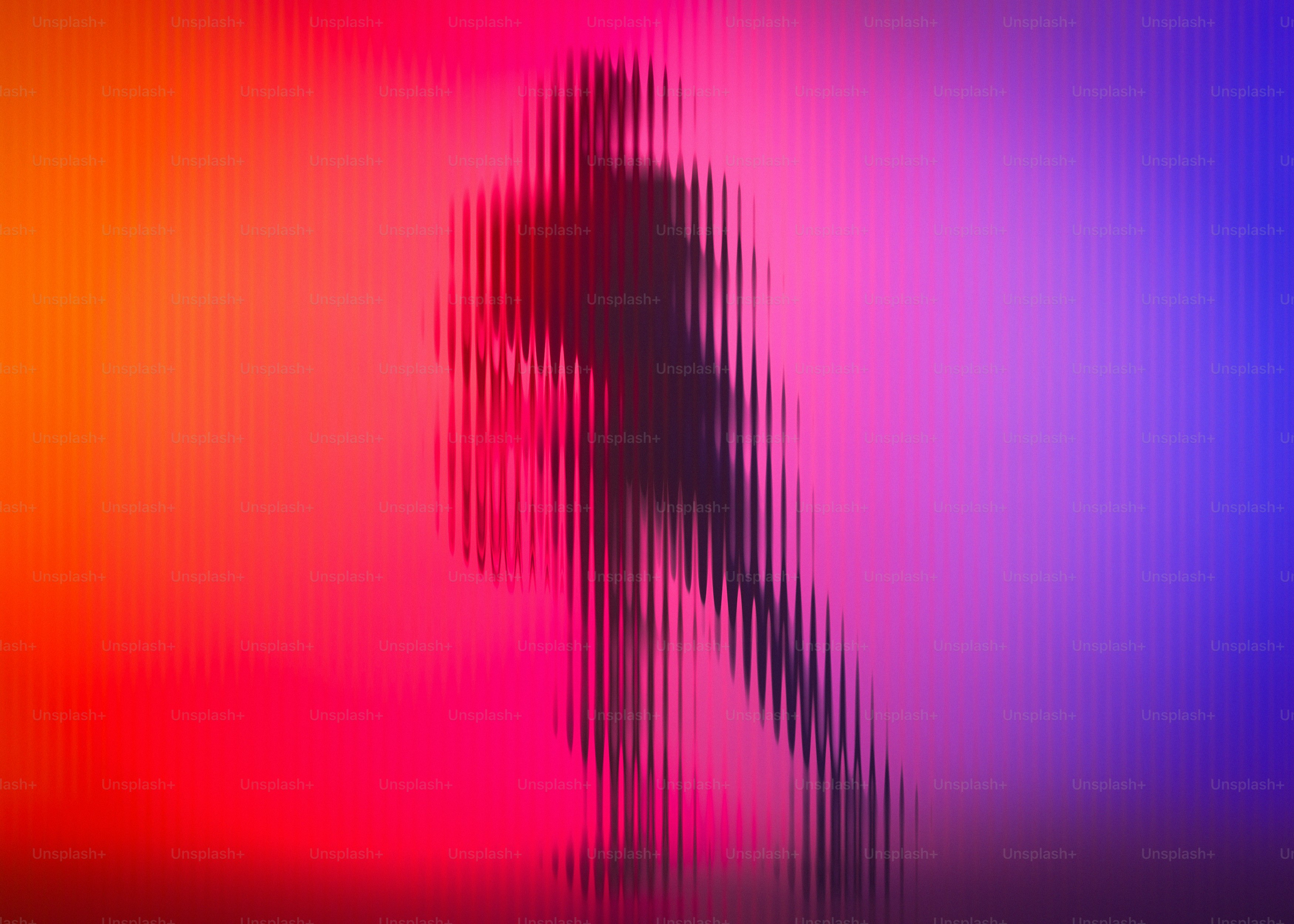Abstract silhouette with ball on vibrant striped background