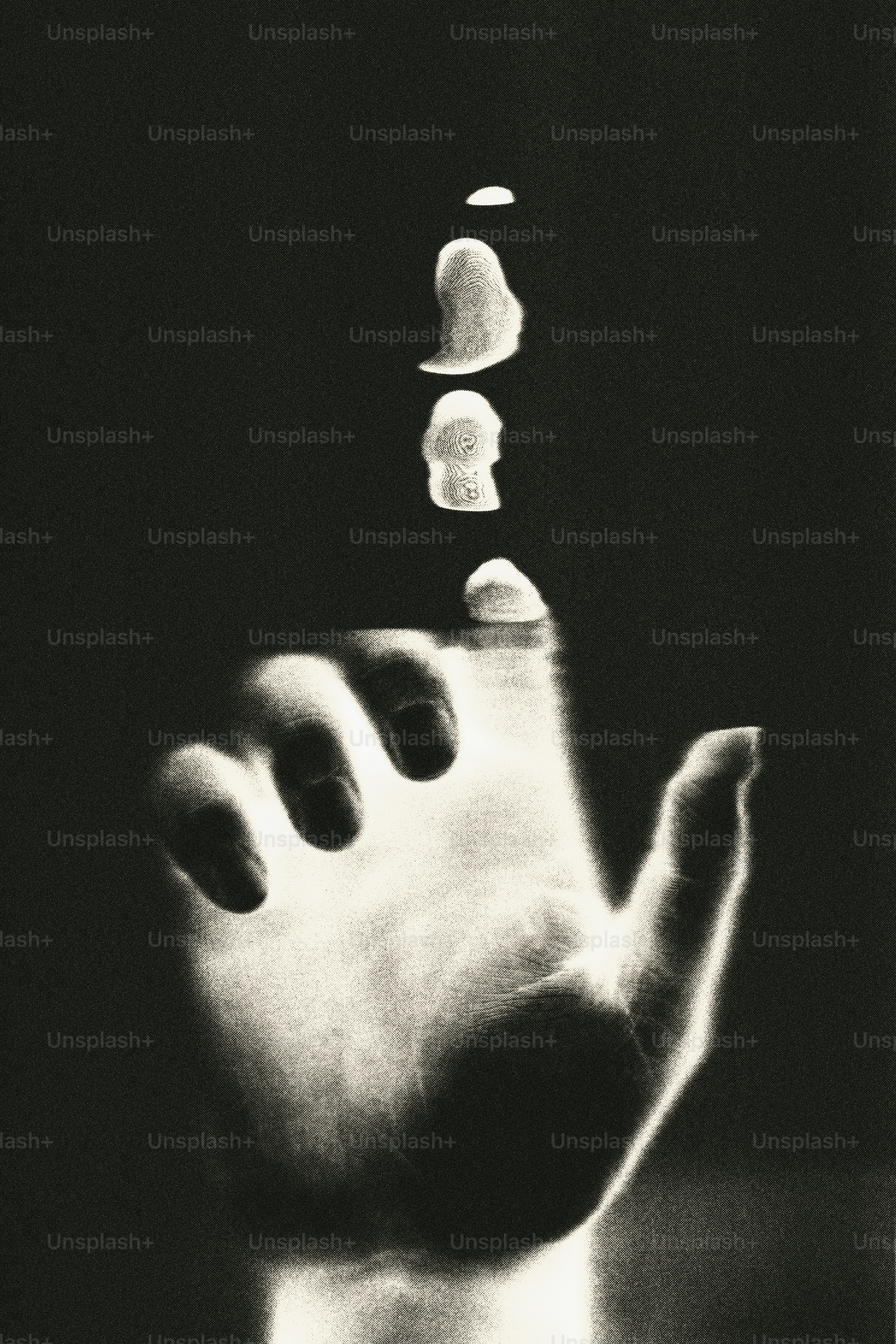 Abstract glowing hand with floating finger-like shapes
