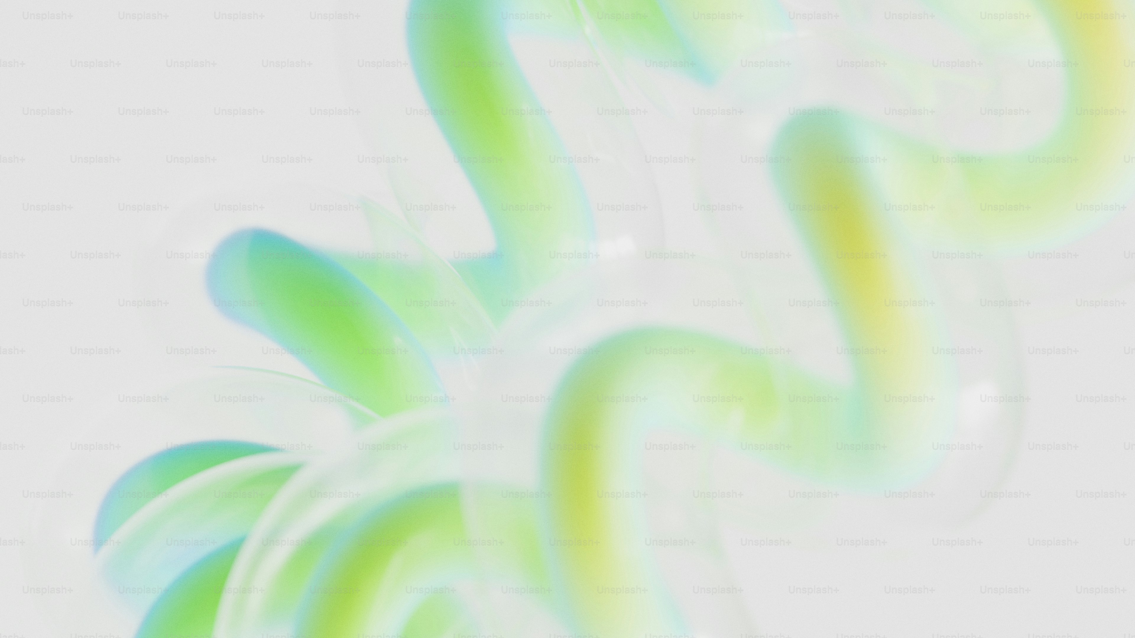 Abstract flowing green and blue translucent ribbons on a soft white background