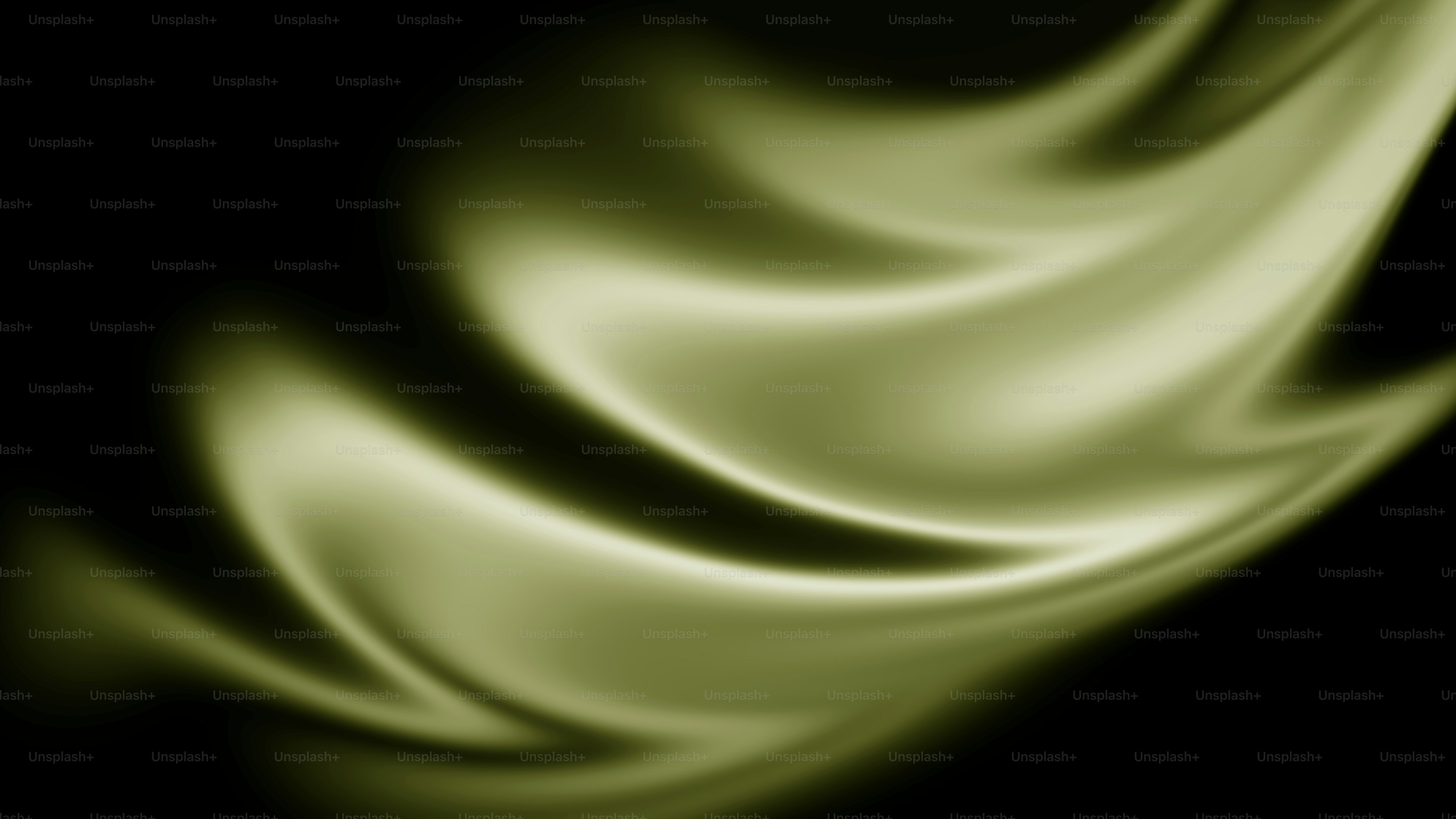 Abstract flowing waves of olive green light against a dark background.