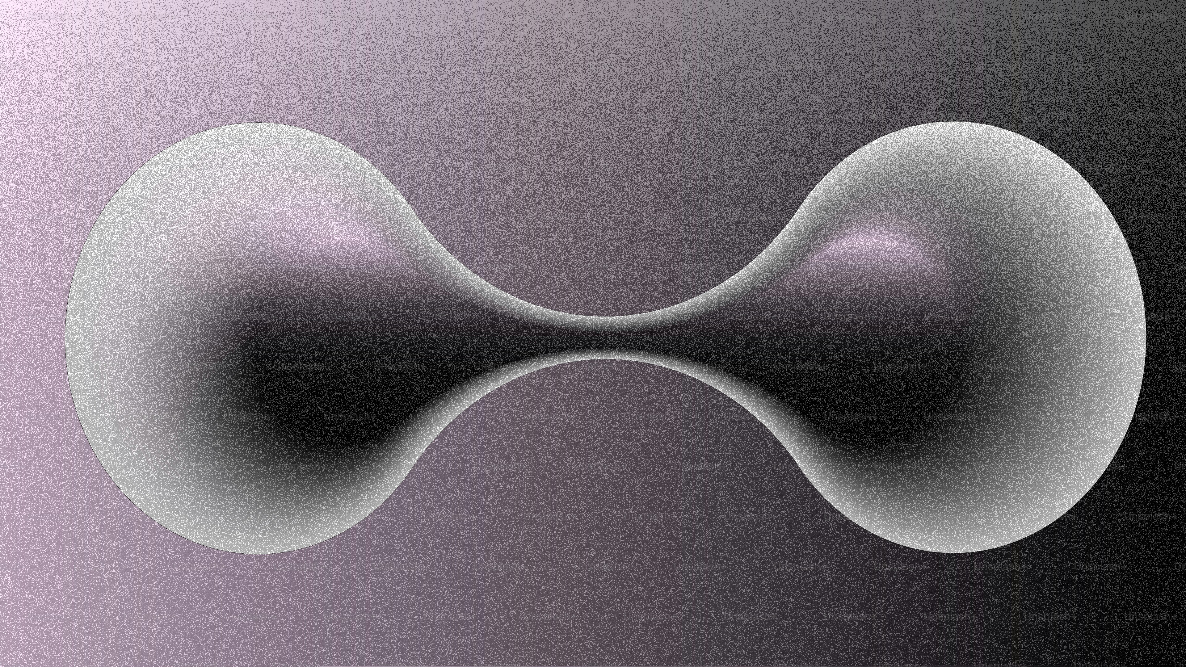 Una forma abstracta granulada con dos esferas conectadas sobre un fondo degradado púrpura