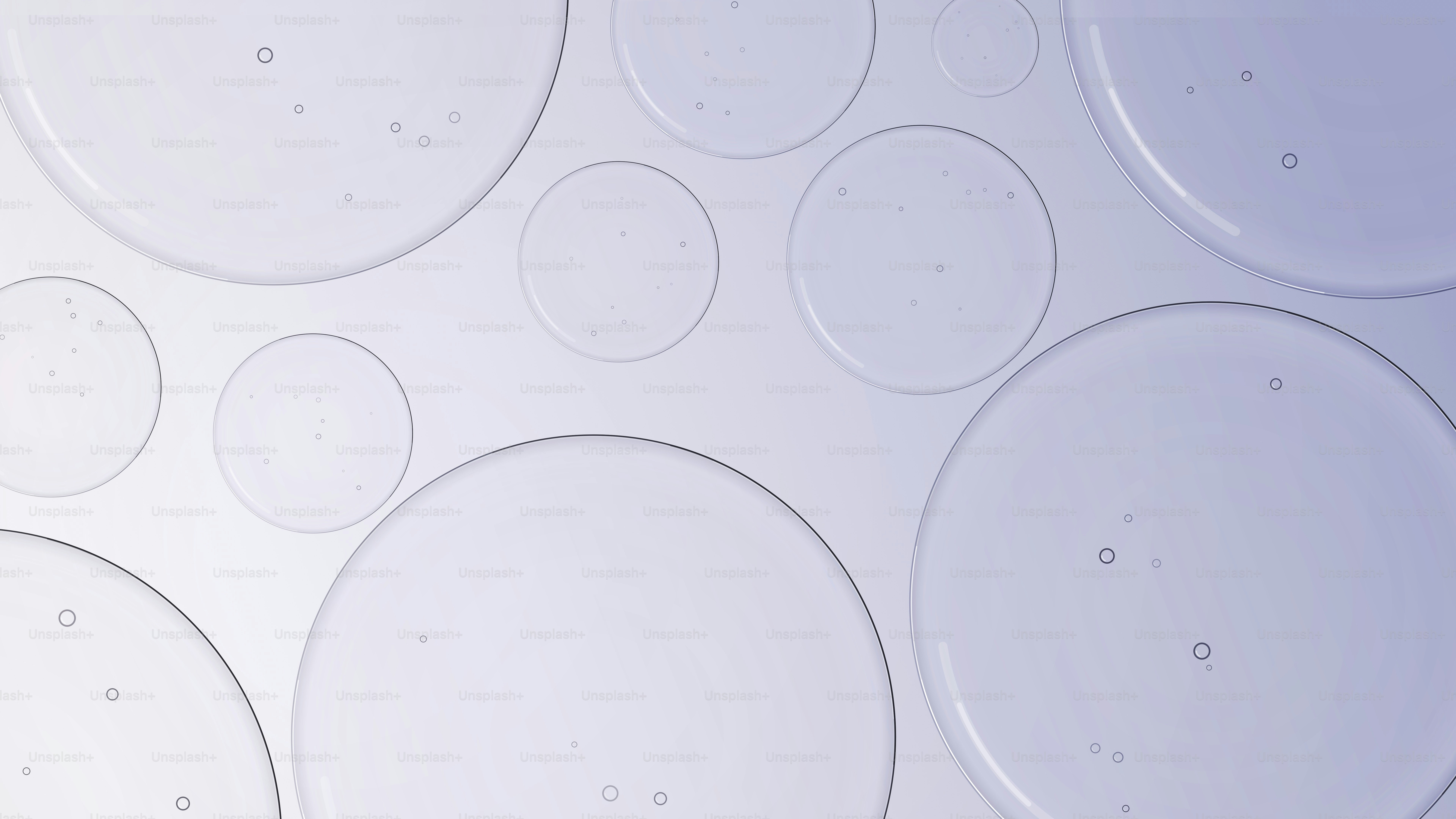 Clear circular droplets of liquid on a smooth light purple surface.