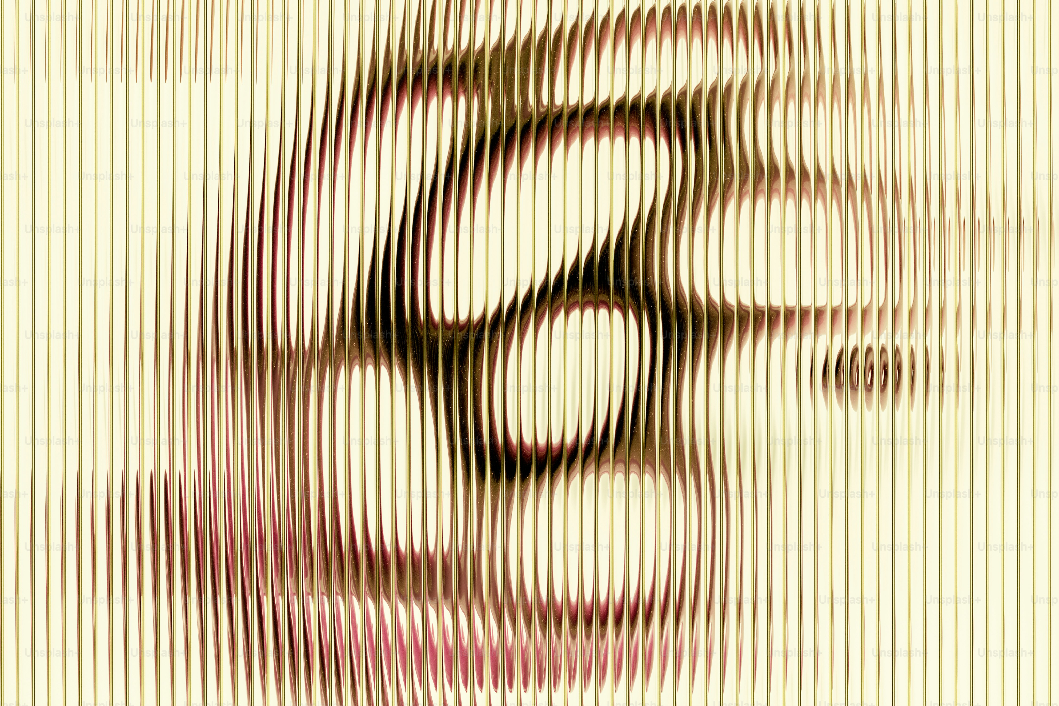 Abstract vertical lines creating a distorted ripple effect in shades of gold and brown
