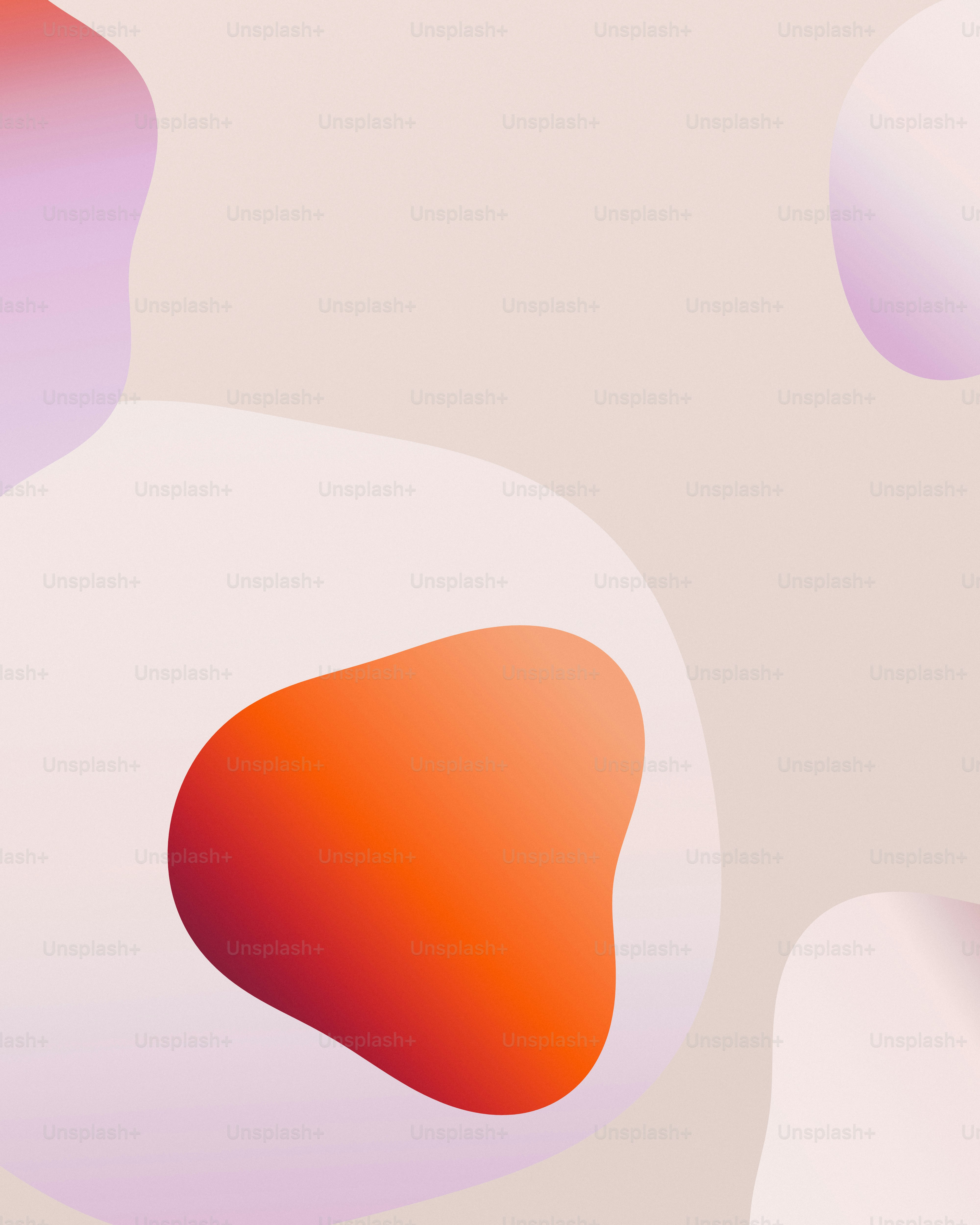 Abstract organic shapes in orange, pink, and purple on a light beige background.
