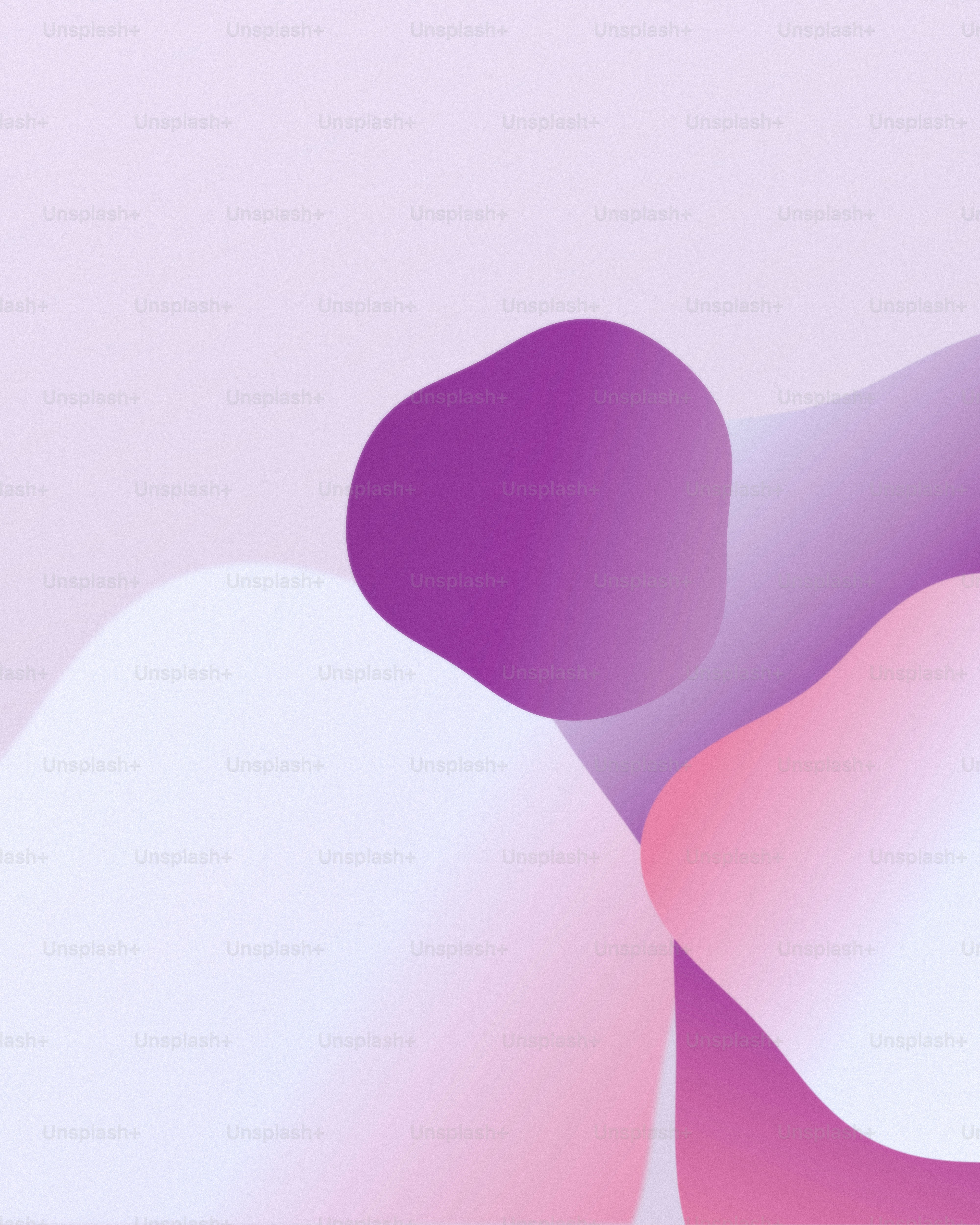 Abstract shapes in shades of purple and pink on a light background.