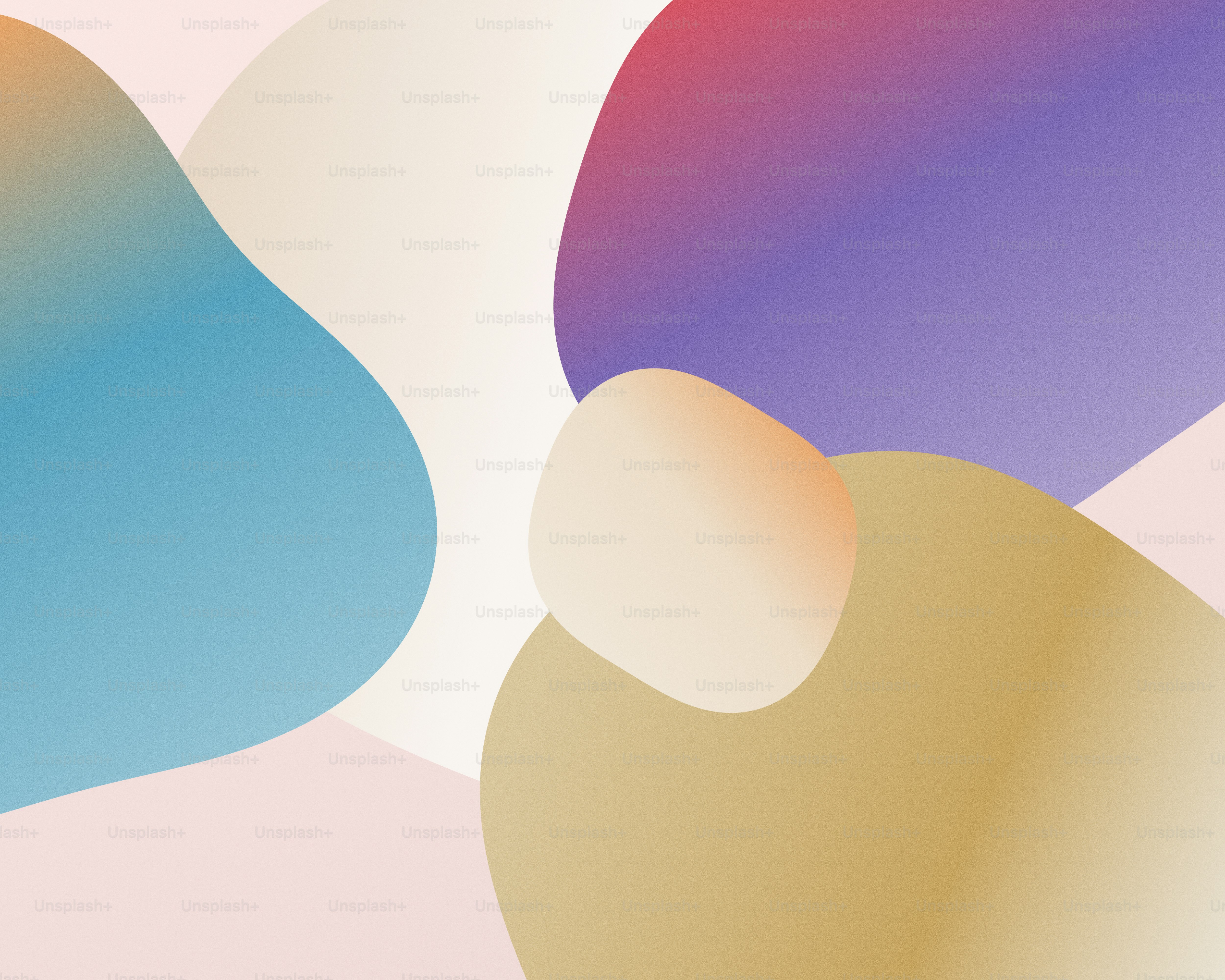 Abstract shapes in blue, purple, and gold with a soft, grainy texture.