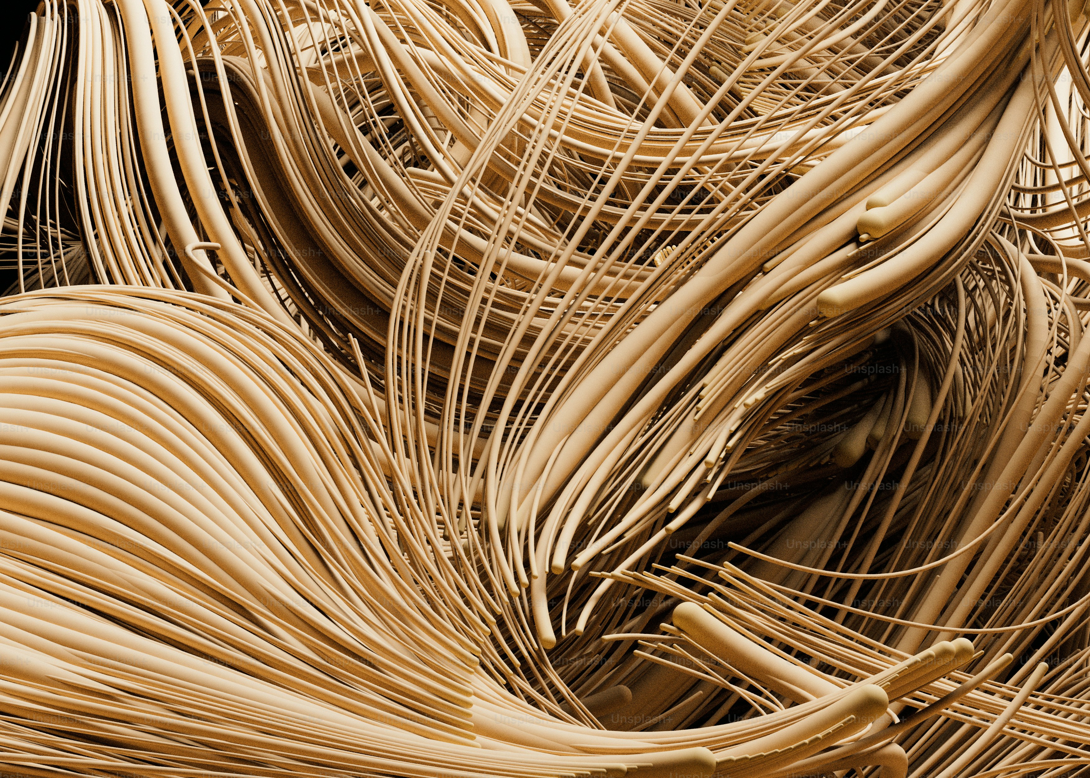 Abstract beige lines curving and swirling in a dense, layered pattern