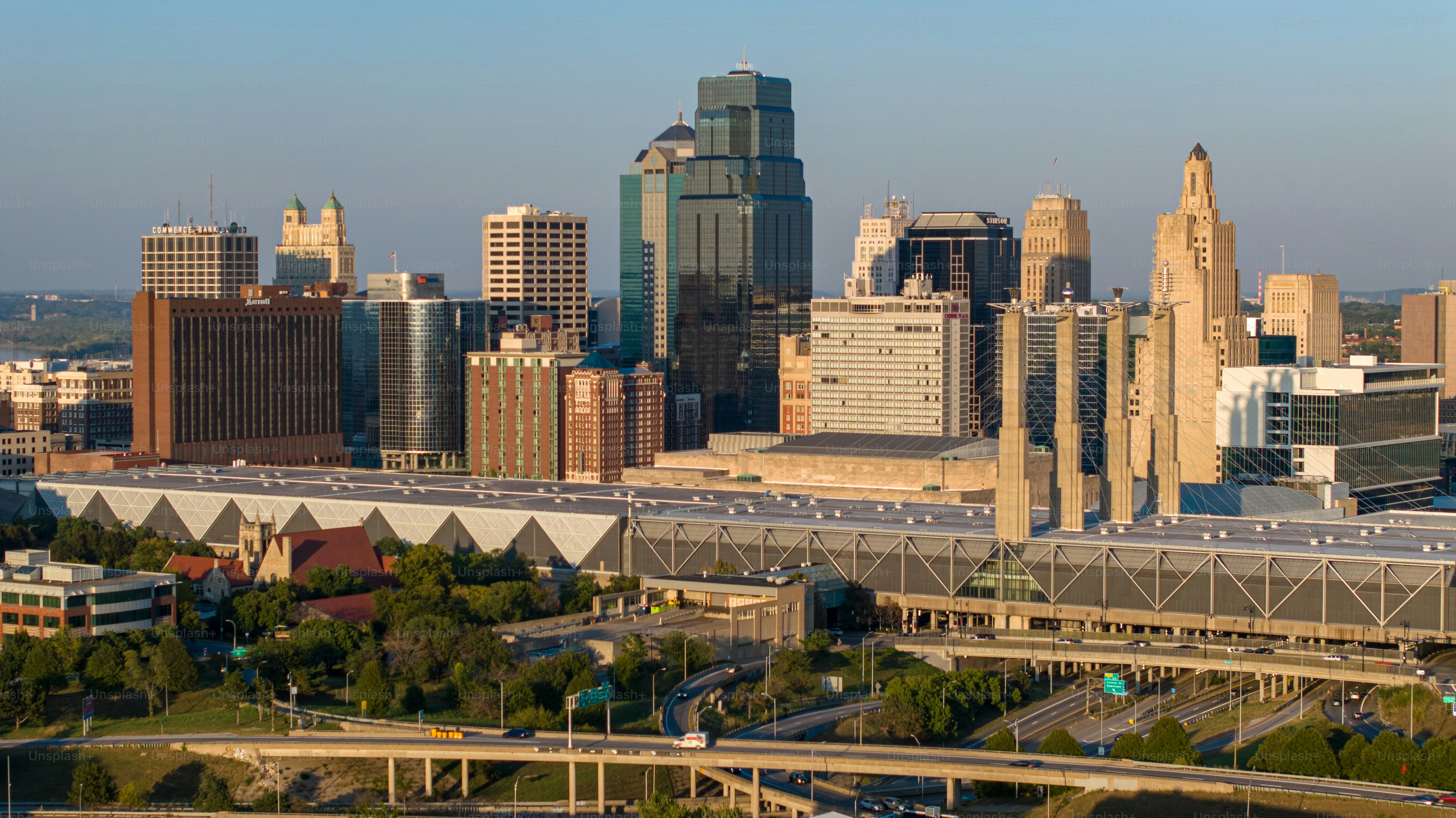 Drone shot of downtown Kansas City