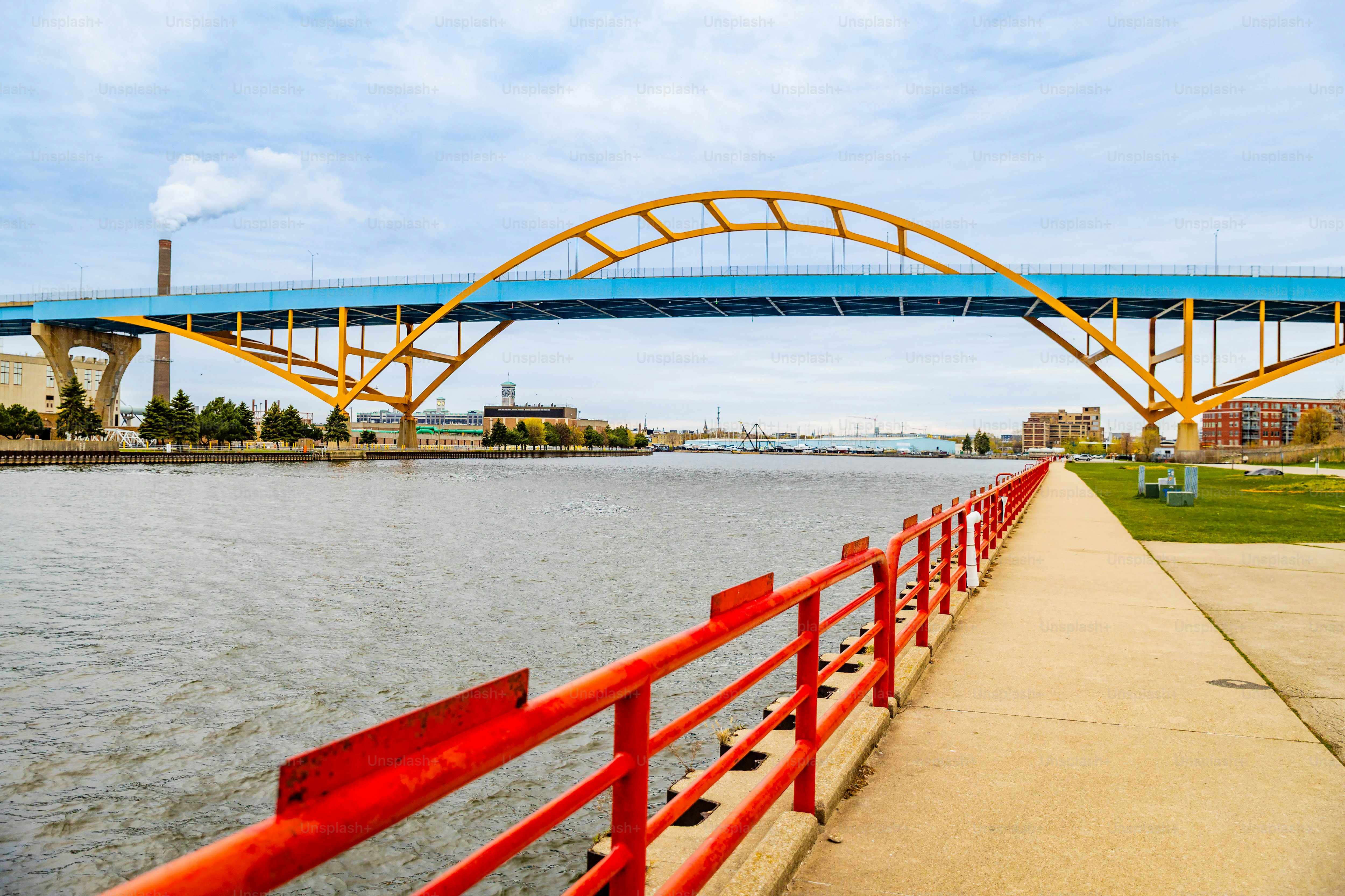 Daniel W. Hoan Memorial Bridge from Milwaukee Pier at summer day