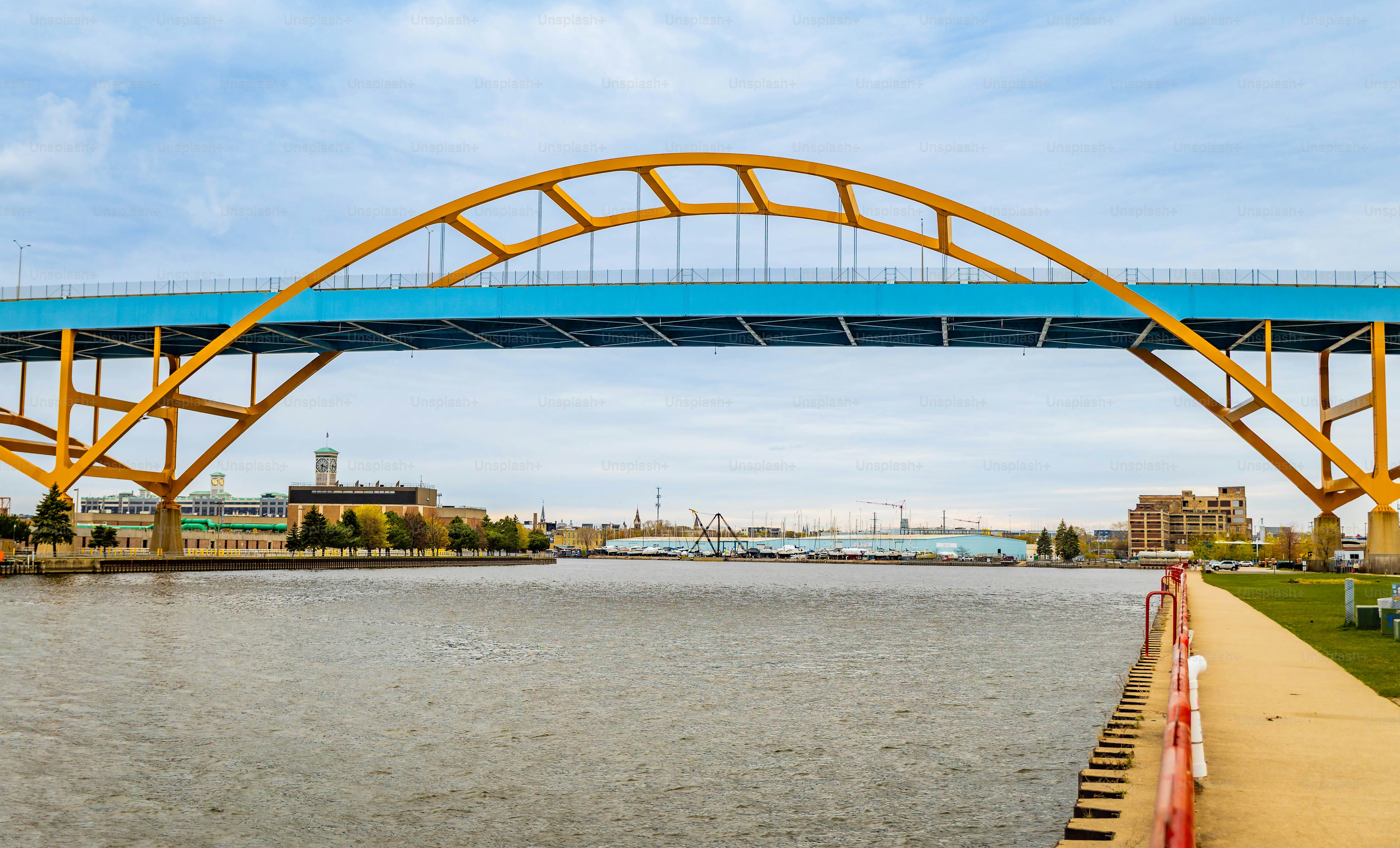 Daniel W. Hoan Memorial Bridge from Milwaukee Pier at summer day