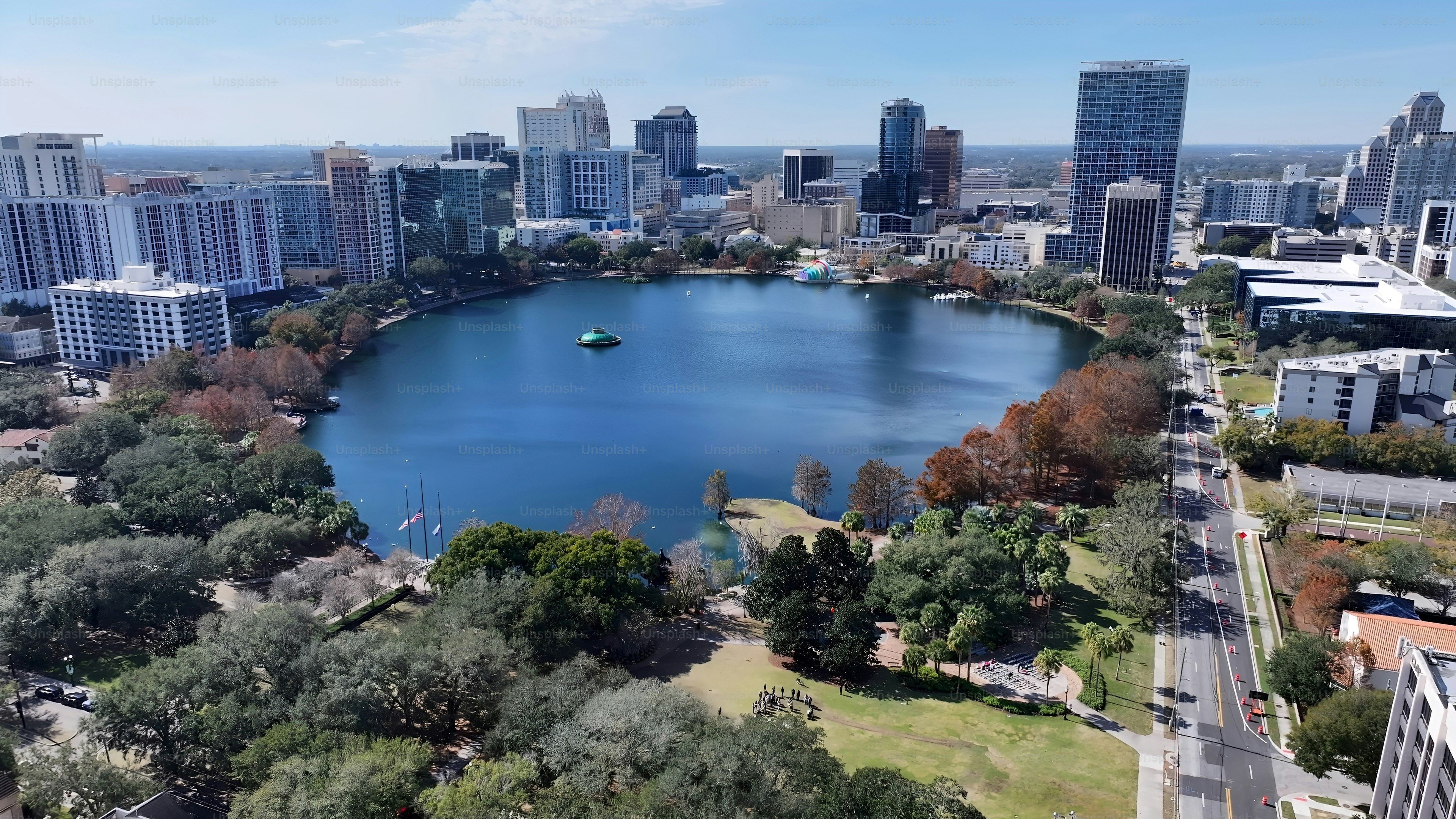 Orlando Skyline At Orlando In Florida United States. Downtown Cityscape. Corporate Buildings Background. Orlando At Florida United States. High Rise Buildings. Business District.