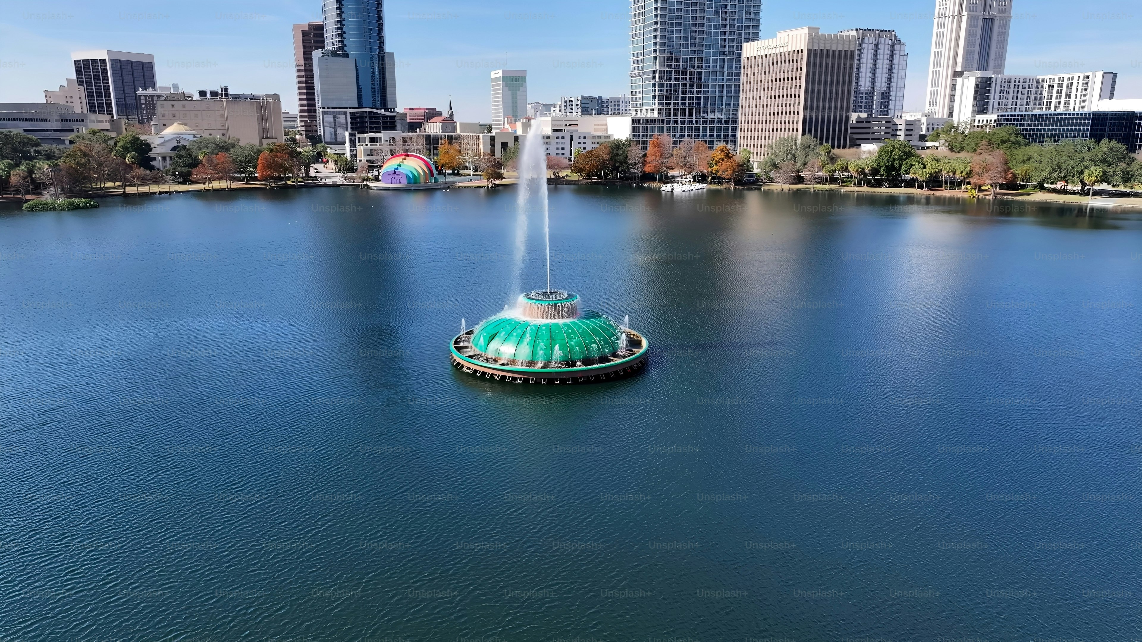 Eola Park At Orlando In Florida United States. High Rise Buildings Landscape. Financial District. Orlando At Florida United States. Downtown City. Urban Outdoor.