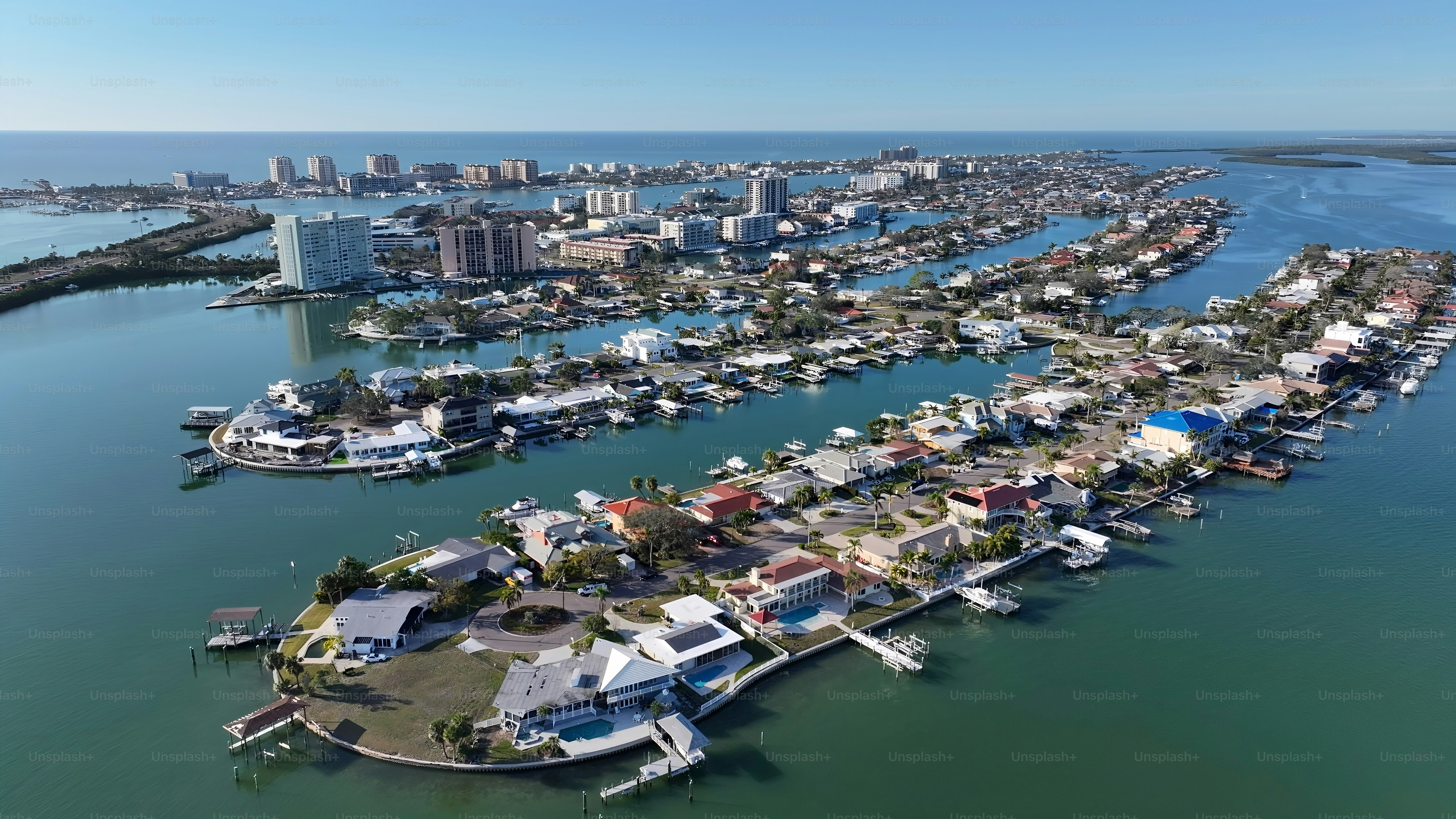 Clearwater Skyline At Clearwater In Florida United States. Stunning Cityscape. Beach Landscape. Highrise Buildings. Clearwater Skyline At Clearwater In Florida United States. Nature Background.