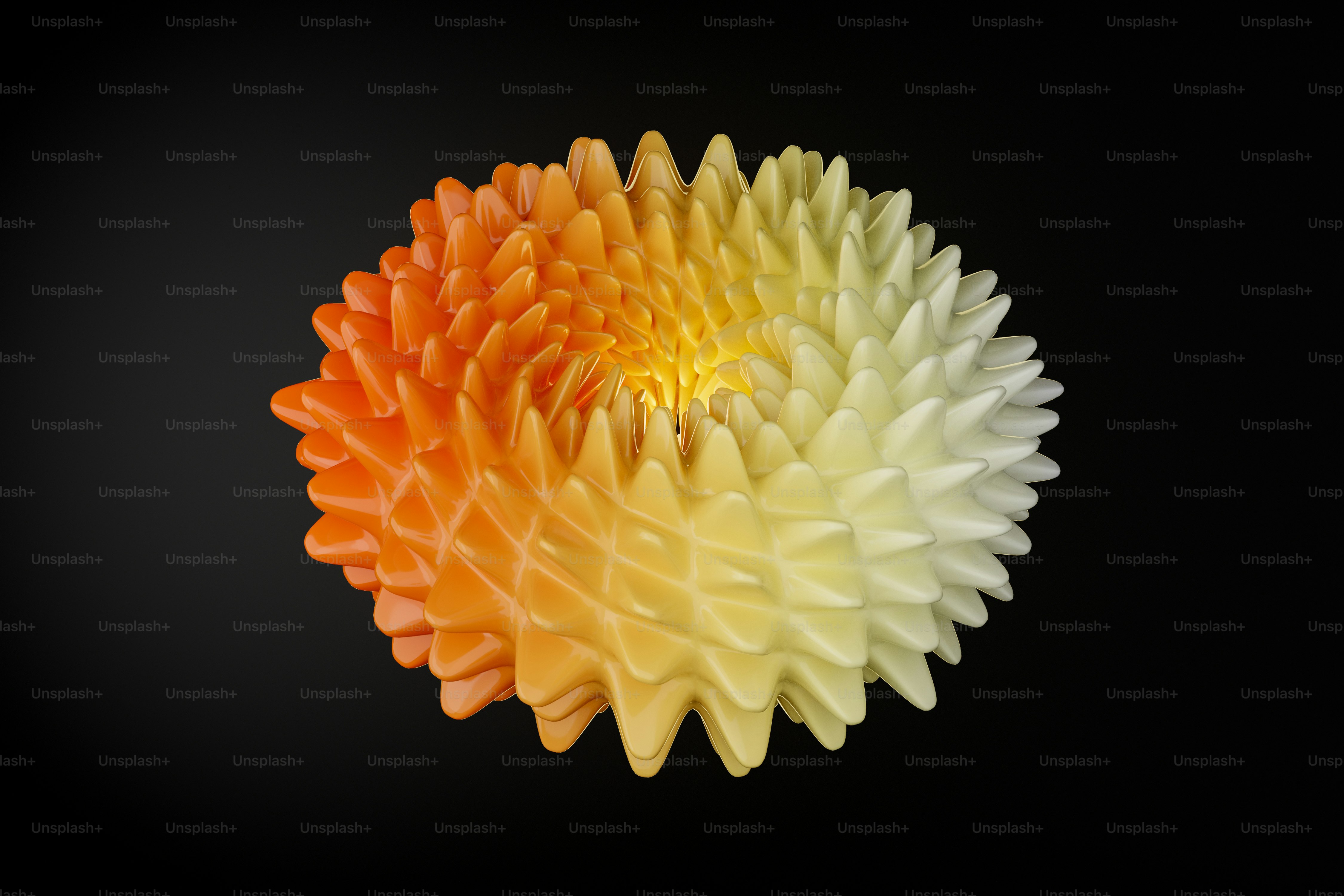 A spiky toroidal shape with a gradient from orange to pale yellow