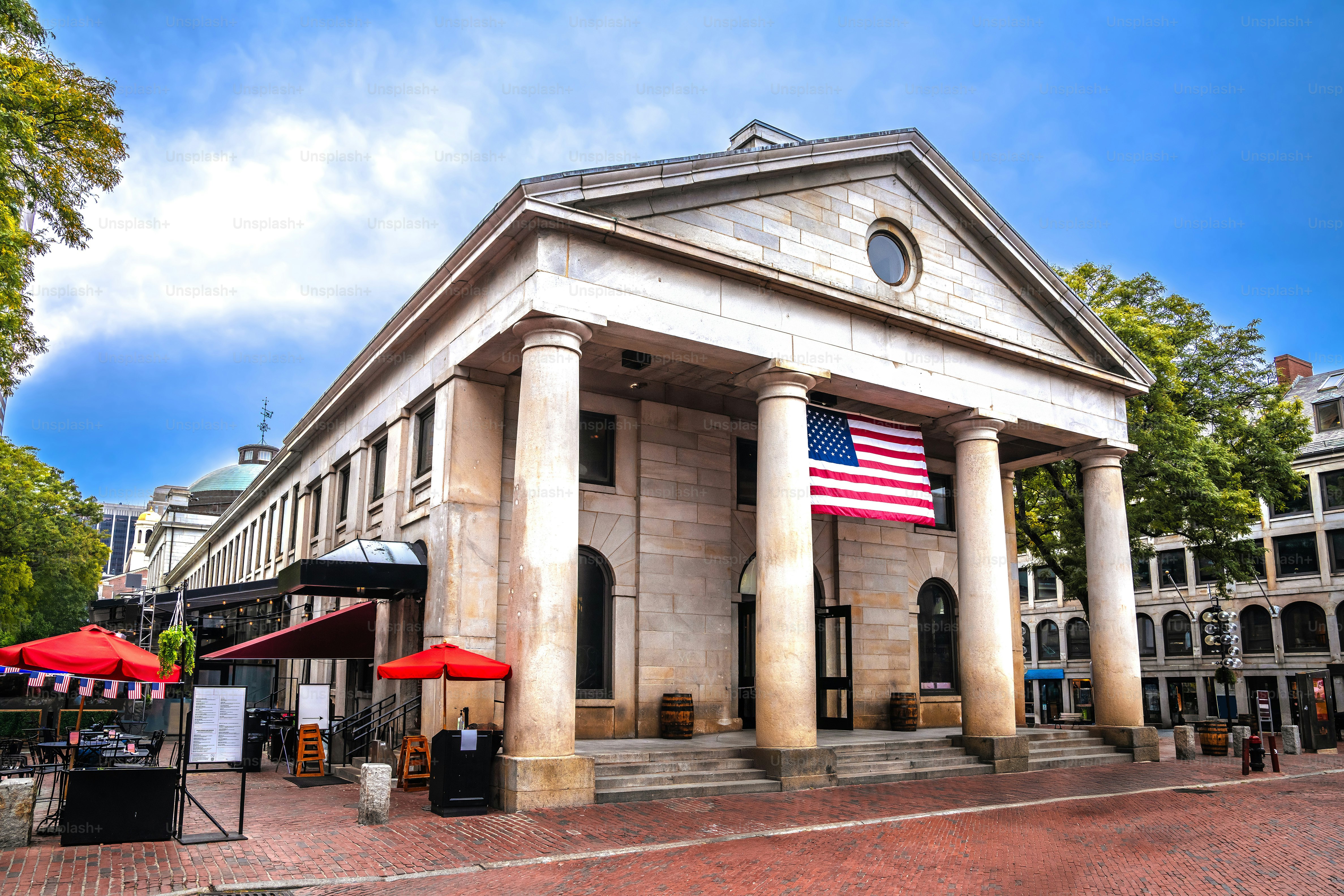 Boston, MA. Boston Market square and Faneuil Hall Marketplace view. Massachusetts state of USA