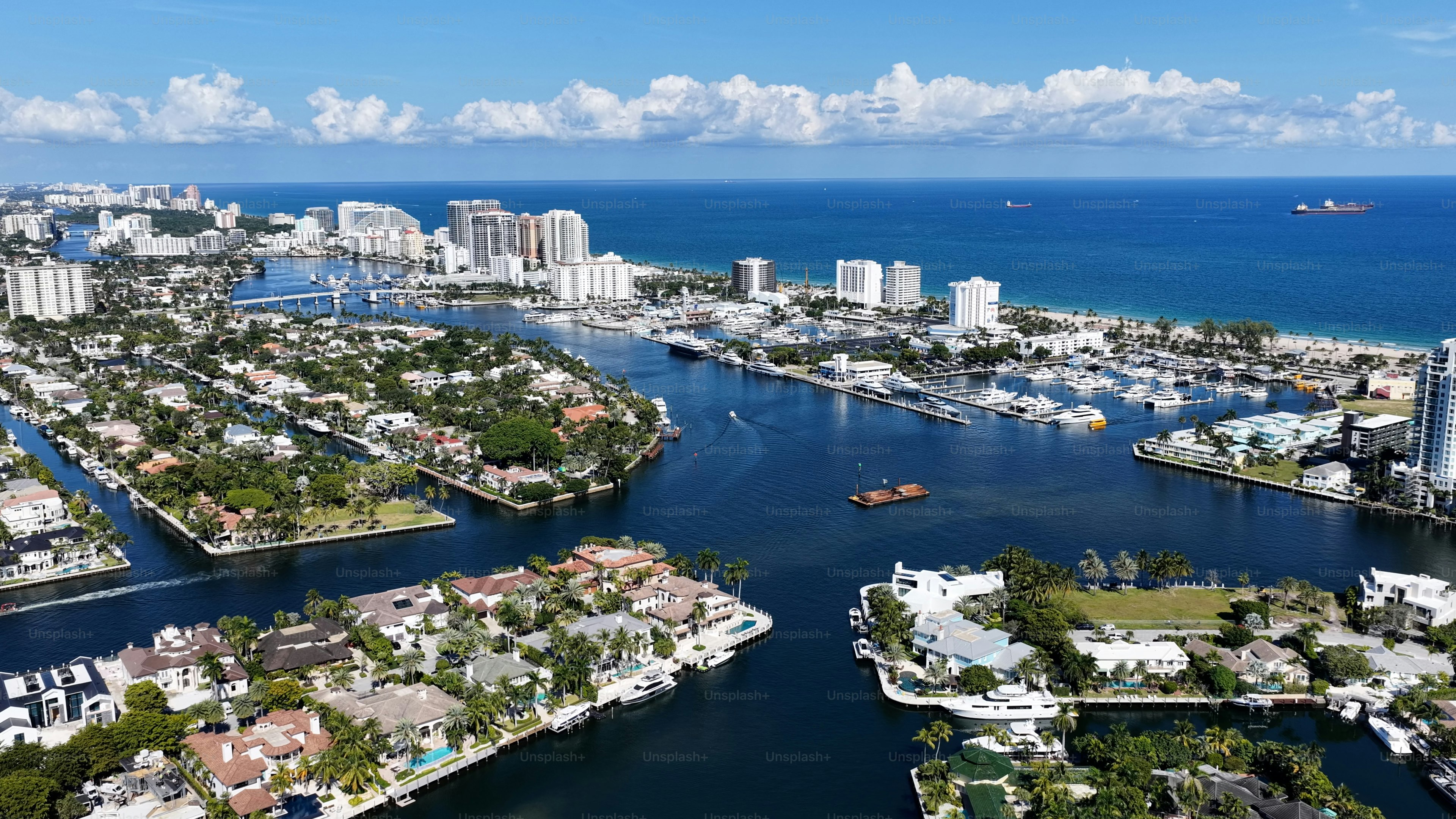Fort Lauderdale Skyline At Fort Lauderdale In Florida United States. Beach Landscape. Downtown District. Travel Destination. Fort Lauderdale Skyline In Florida United States. Nature Seascape.