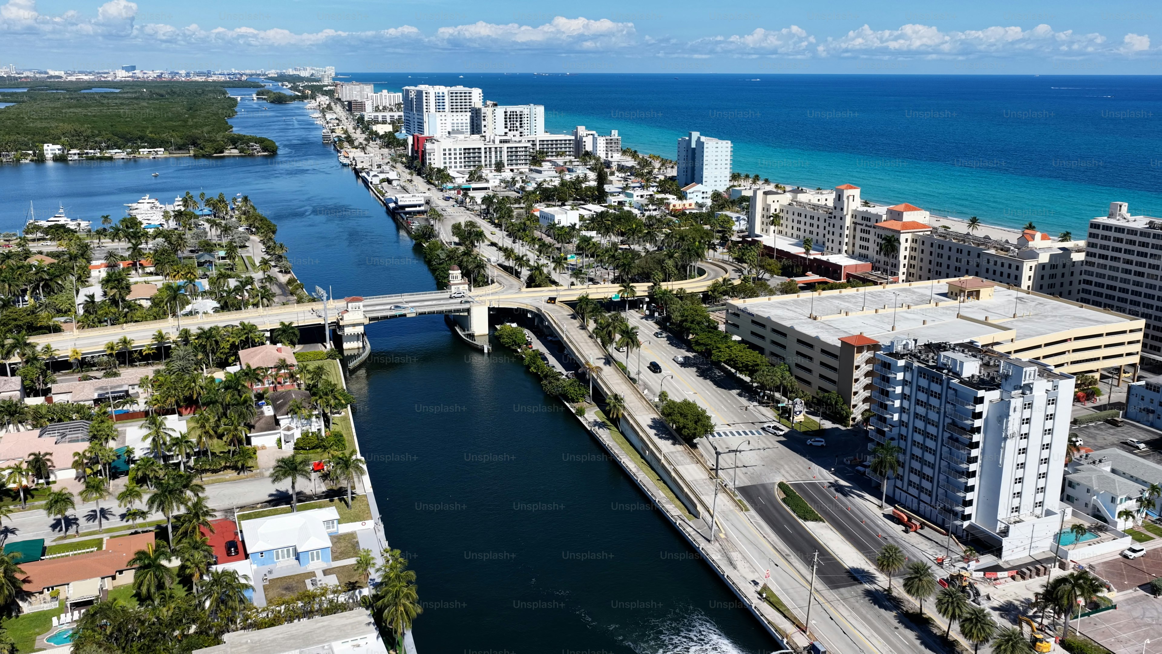 Hollywood Beach Skyline At Hollywood Beach In Florida United States. Seascape Skyline. Downtown Landscape. Summer Travel. Hollywood Beach Skyline In Florida United States. Highrise Buildings.