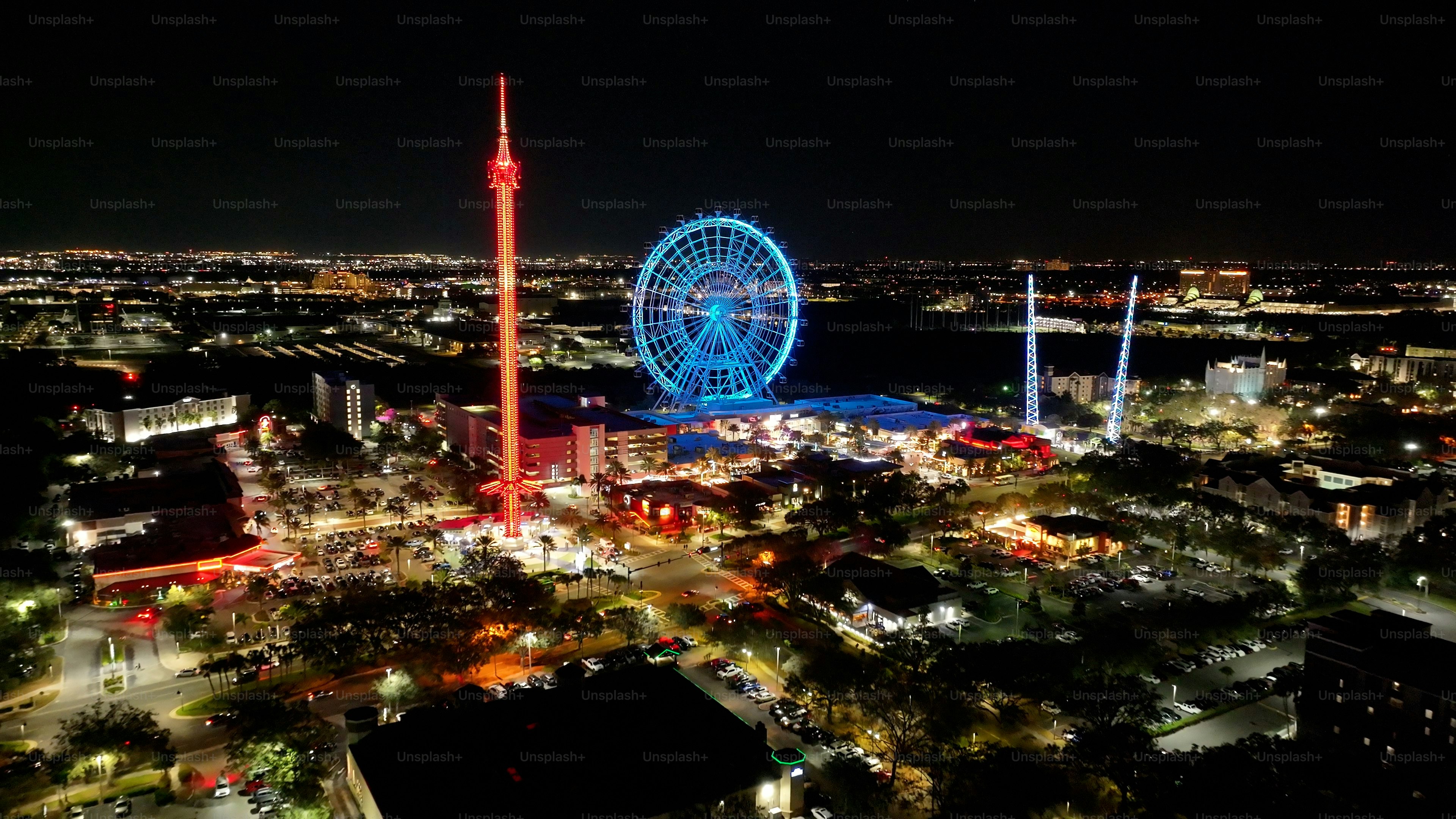 Icon Park At Orlando In Florida United States. Colorful Amusement Park. Illuminated City. Night Life Landscape. Florida United States. Icon Park At Orlando In Florida United States.