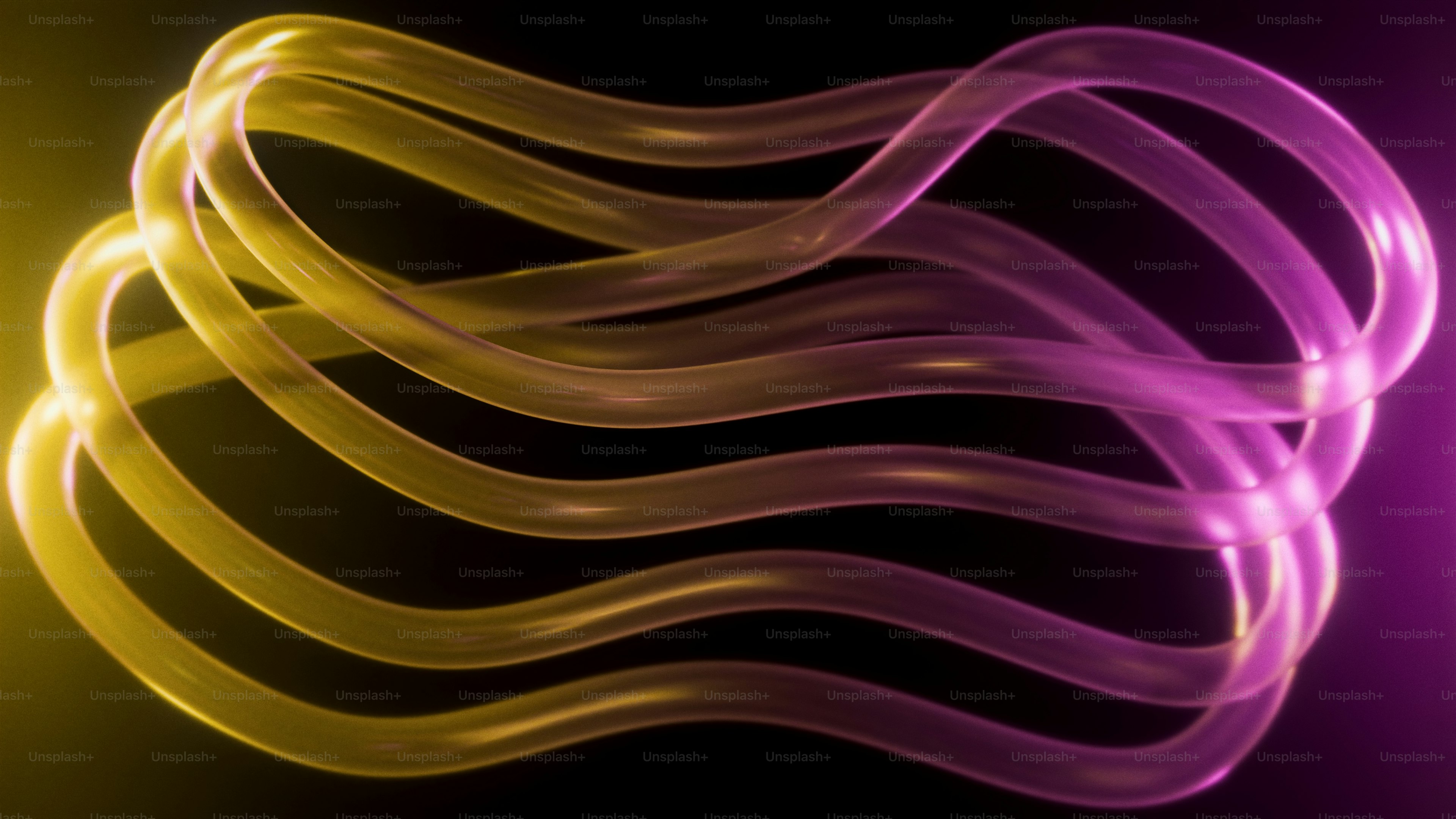 A glowing yellow and purple translucent tube looping in a continuous abstract shape