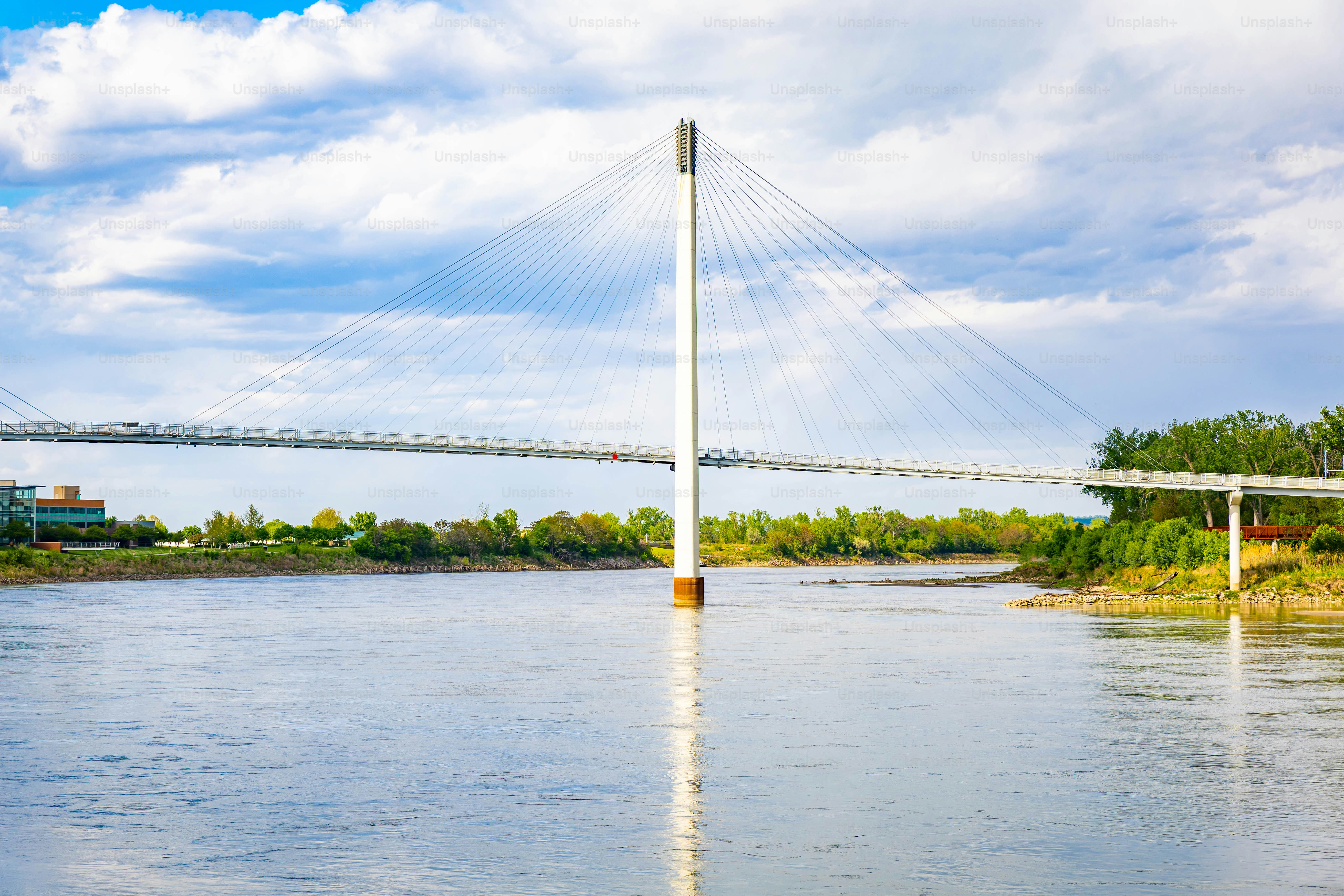 View of the Bob Kerrey Pedestrian Bridge over the Missouri River in Omaha Nebraska