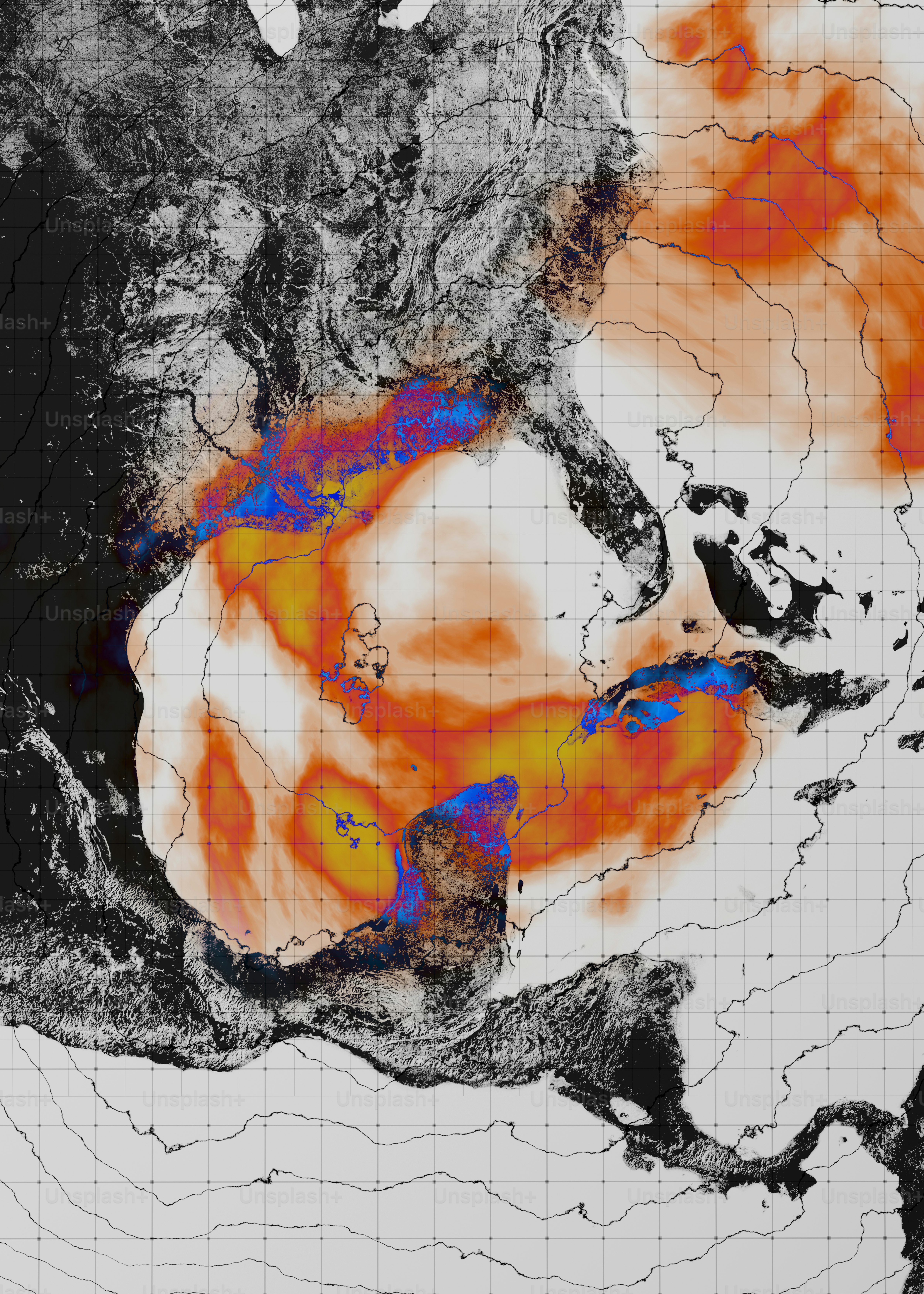 Eine Satellitenwetterkarte, die ein großes Sturmsystem über dem Golf von Mexiko zeigt
