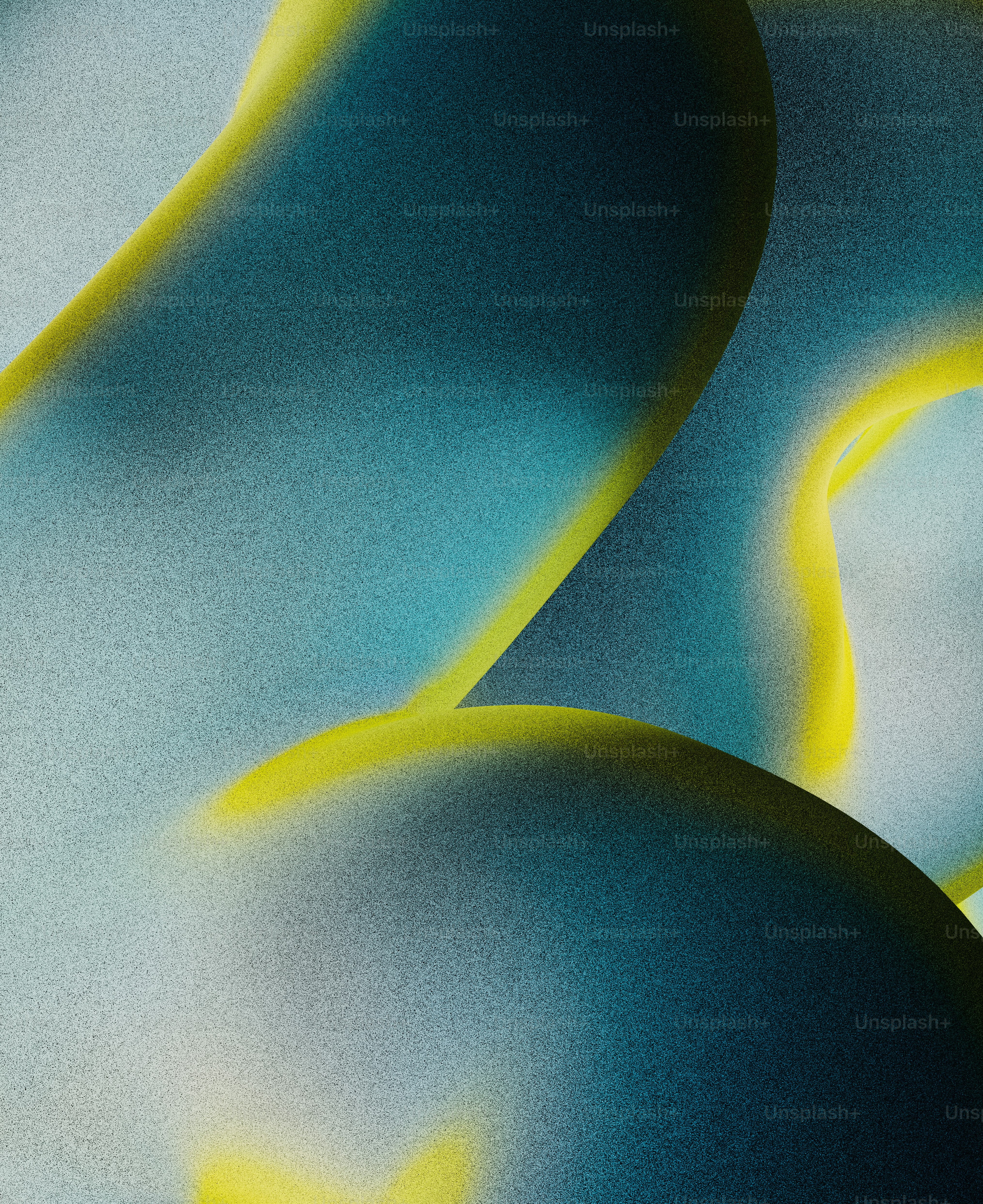 Formes abstraites fluides dans des tons de bleu sarcelle et bleu foncé avec des bords jaune vif