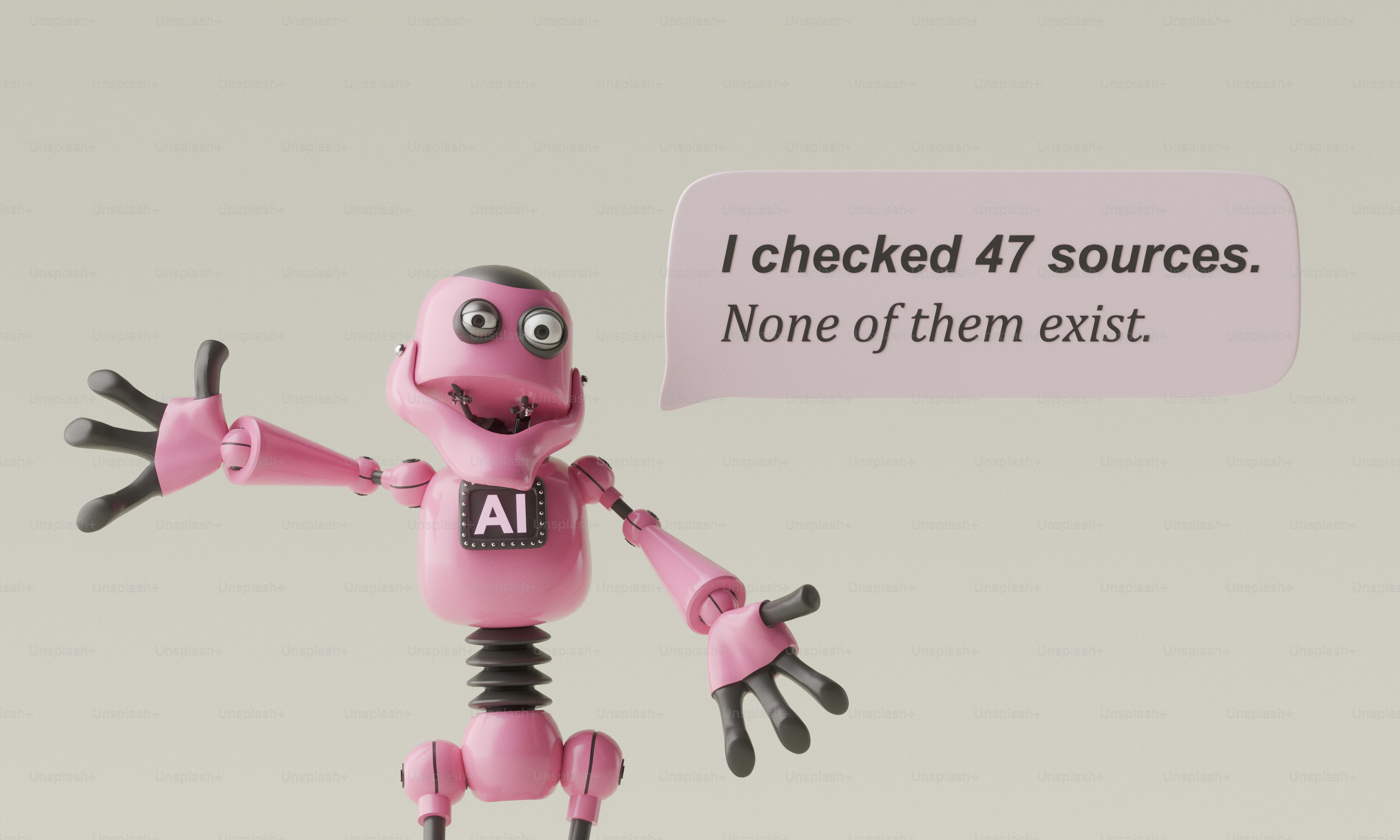 A pink robot labeled "AI" beside a speech bubble