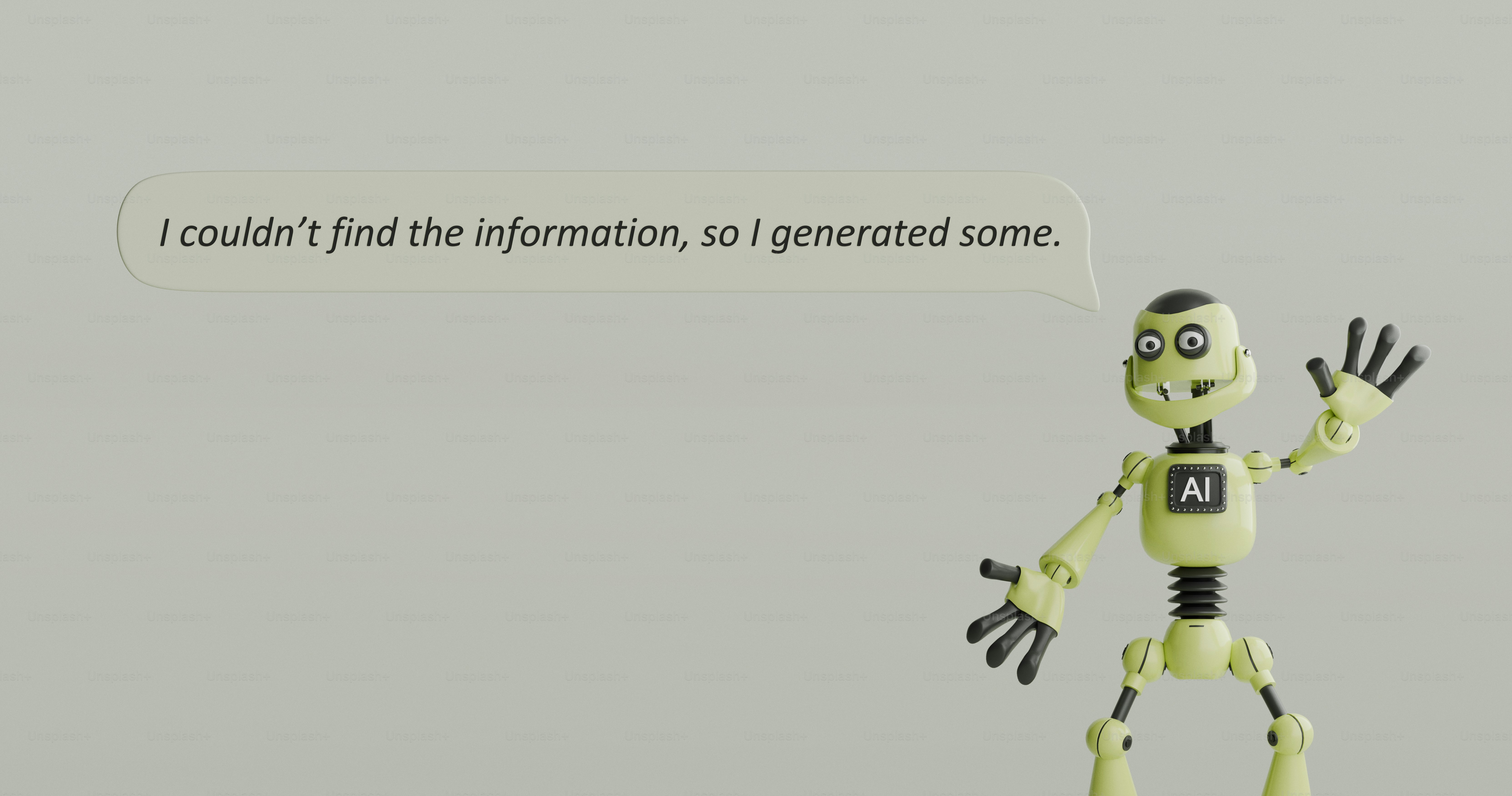A yellow robot with an AI badge waving against a plain grey background