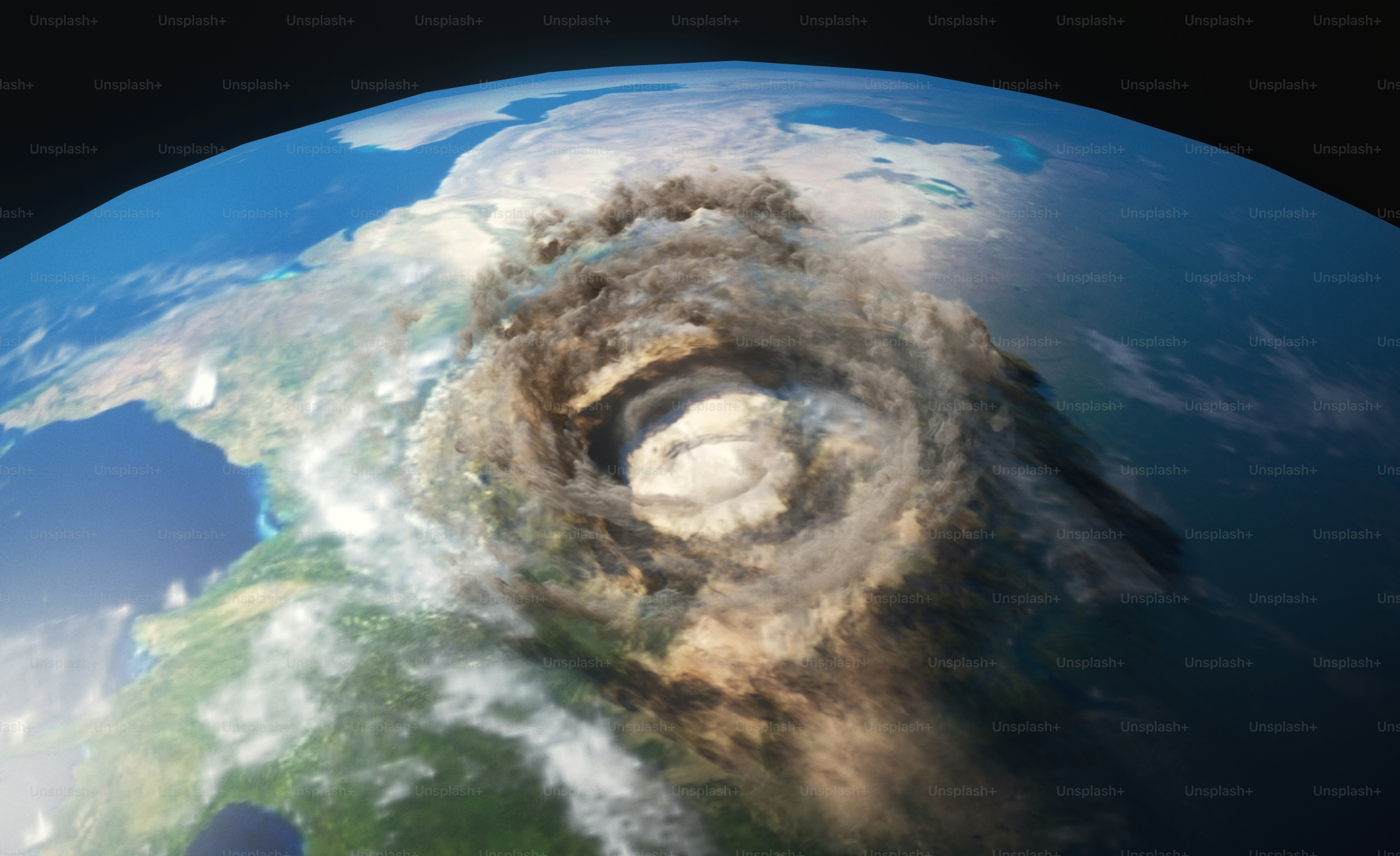 A large swirling storm system over a portion of the Earth