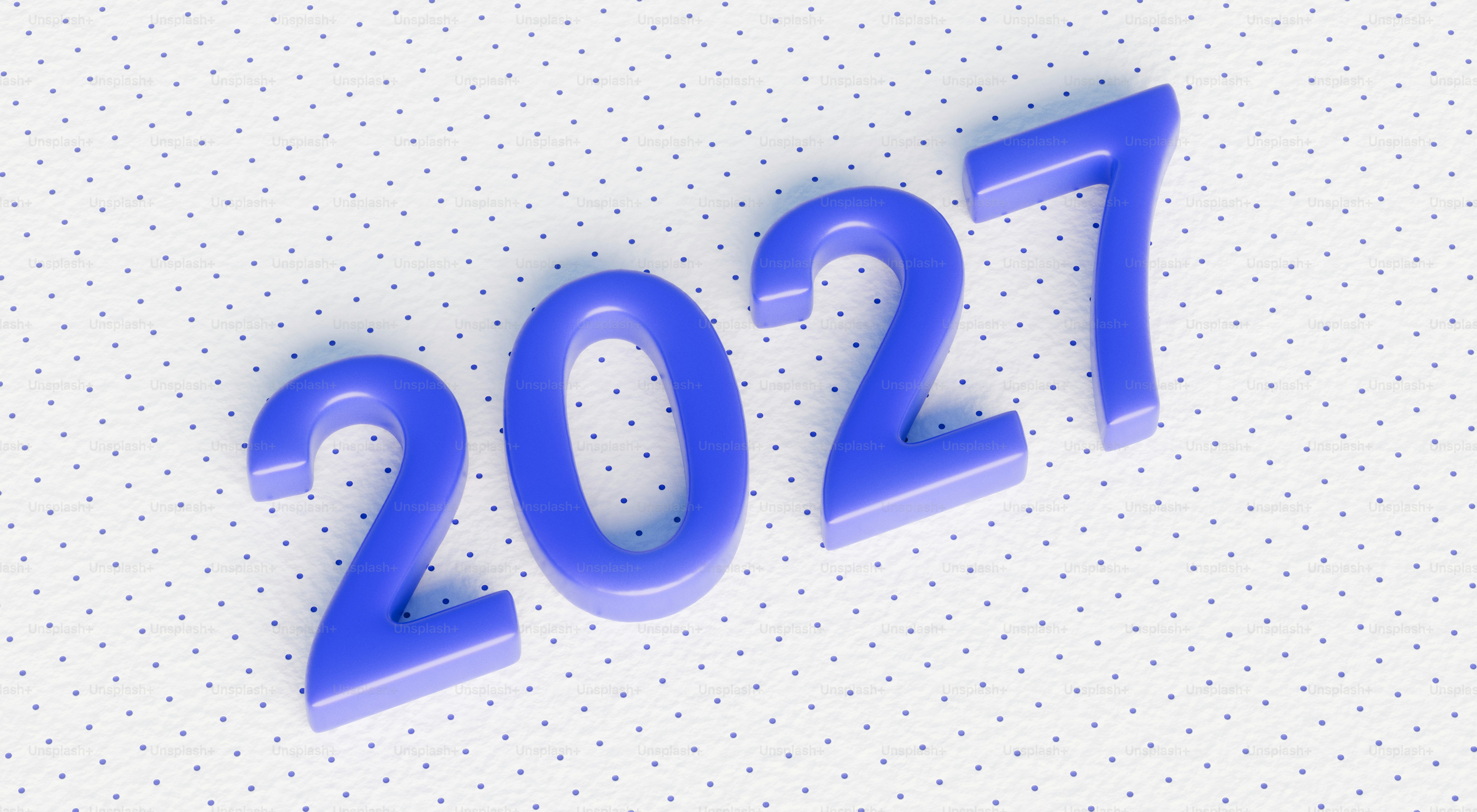 The blue numbers 2027 on a white surface with a subtle purple dot pattern