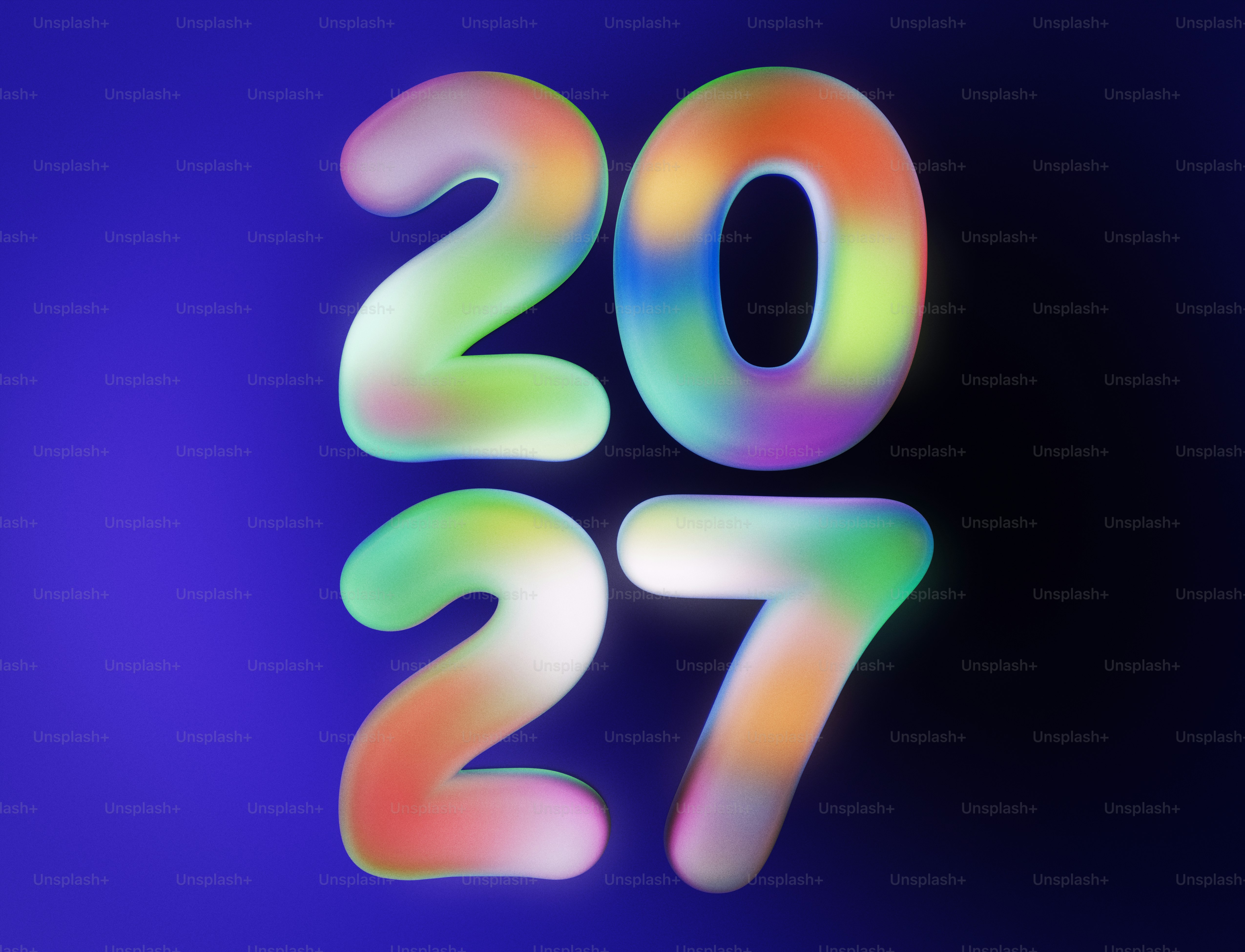 The numbers 2027 in a soft iridescent gradient against a dark blue background