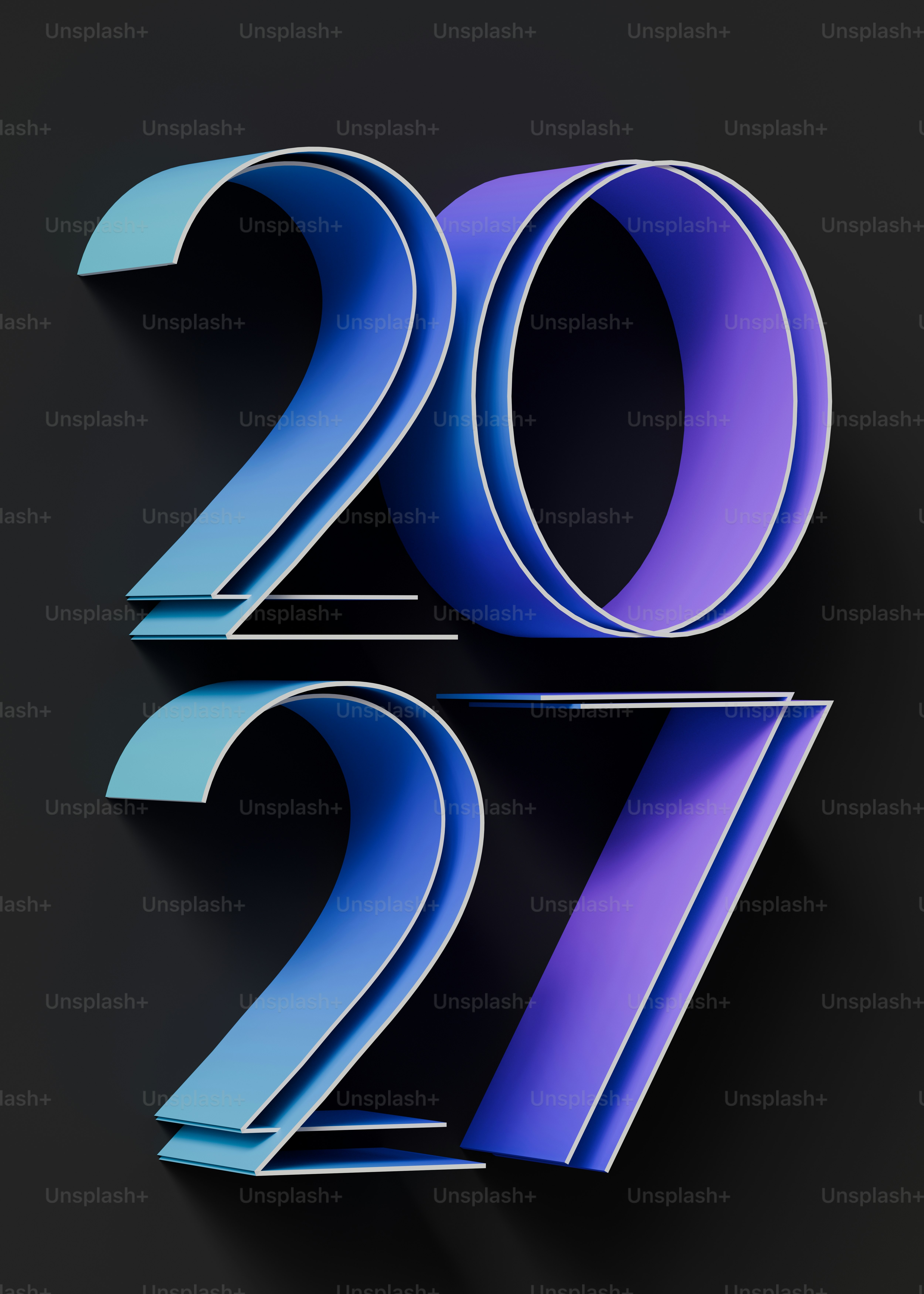 Die Zahl 2027 in blauer und lila 3D-Schrift vor dunklem Hintergrund
