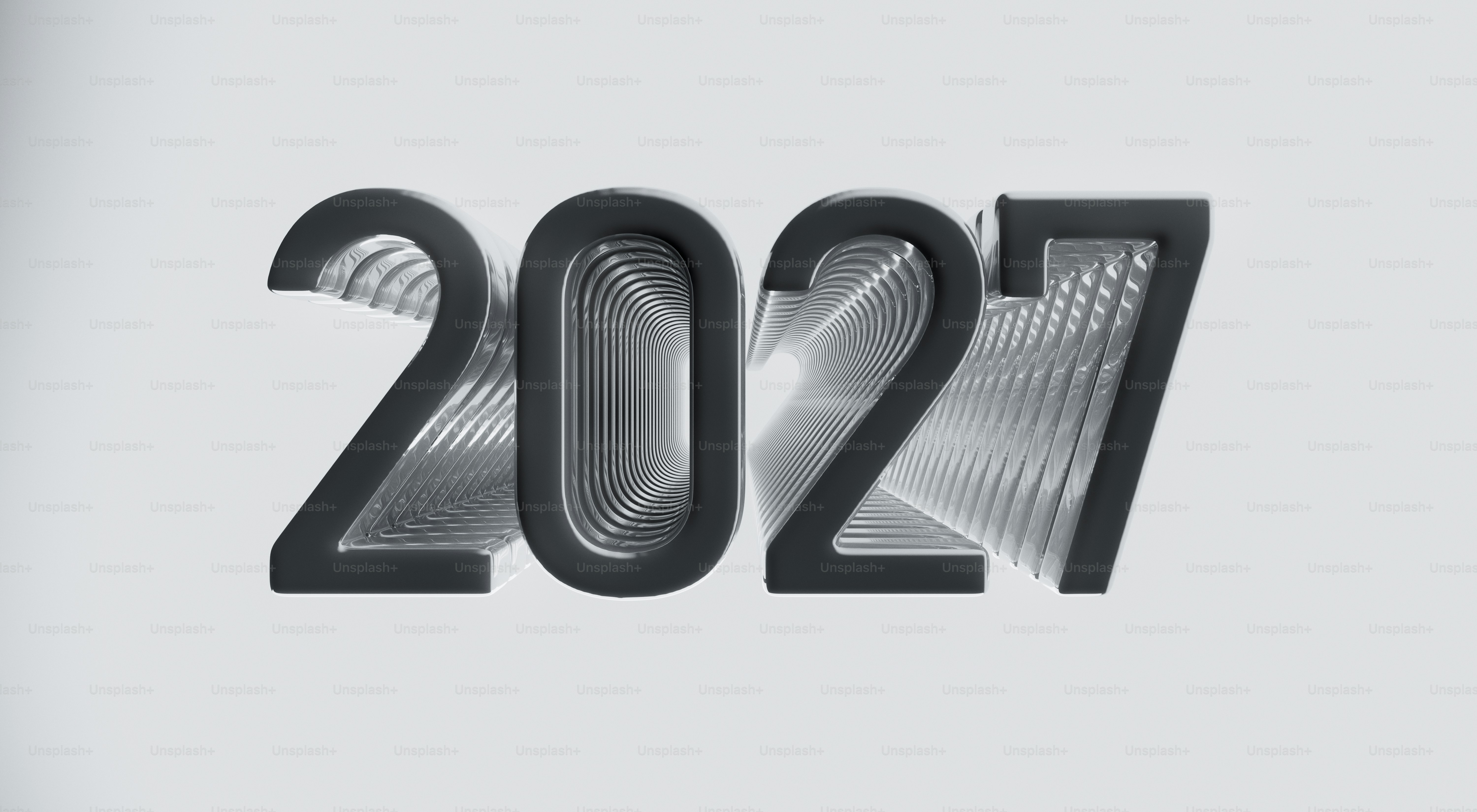 The number 2027 in dark metallic font with an infinite tunnel effect