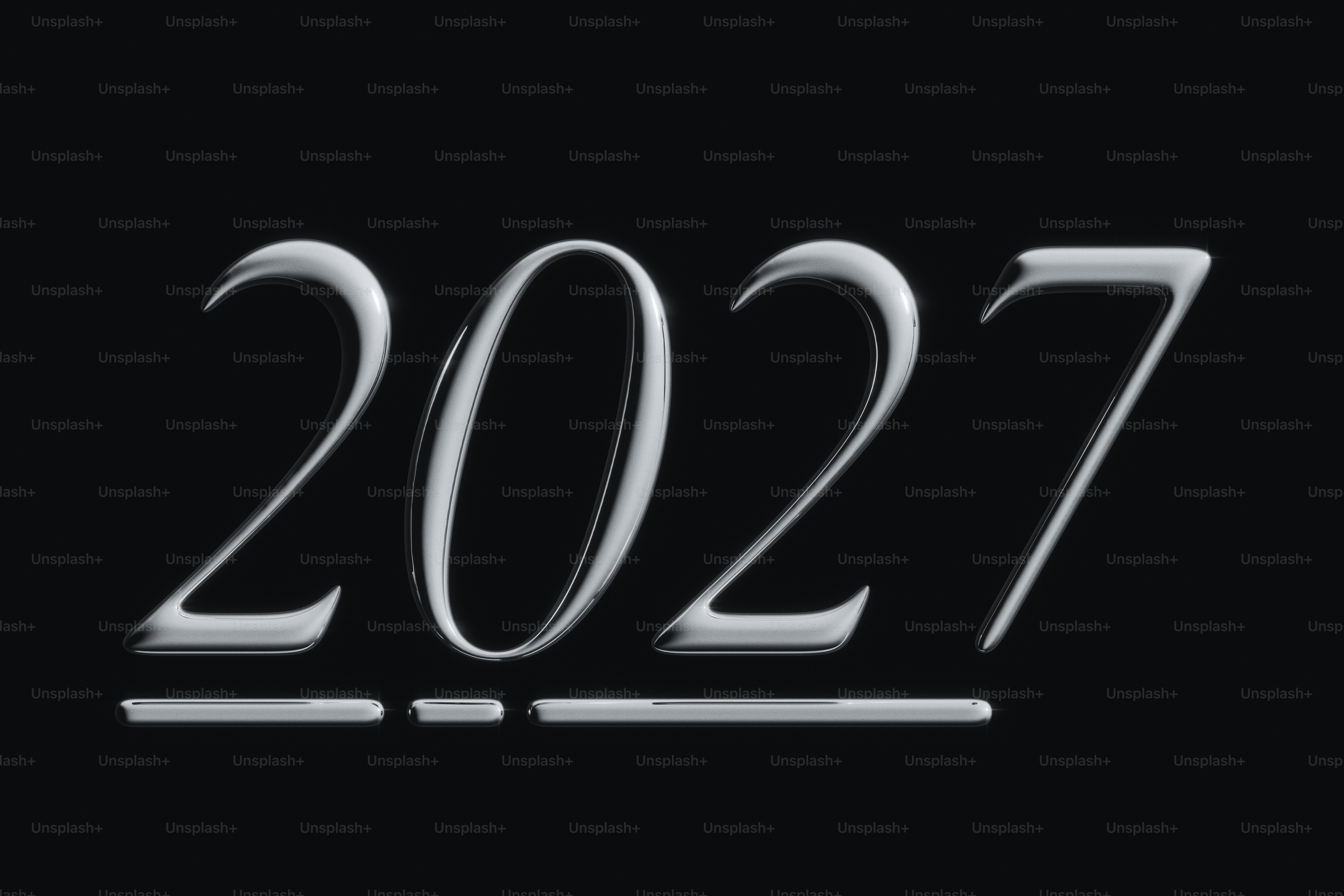 The number 2027 in a metallic silver font against a black background