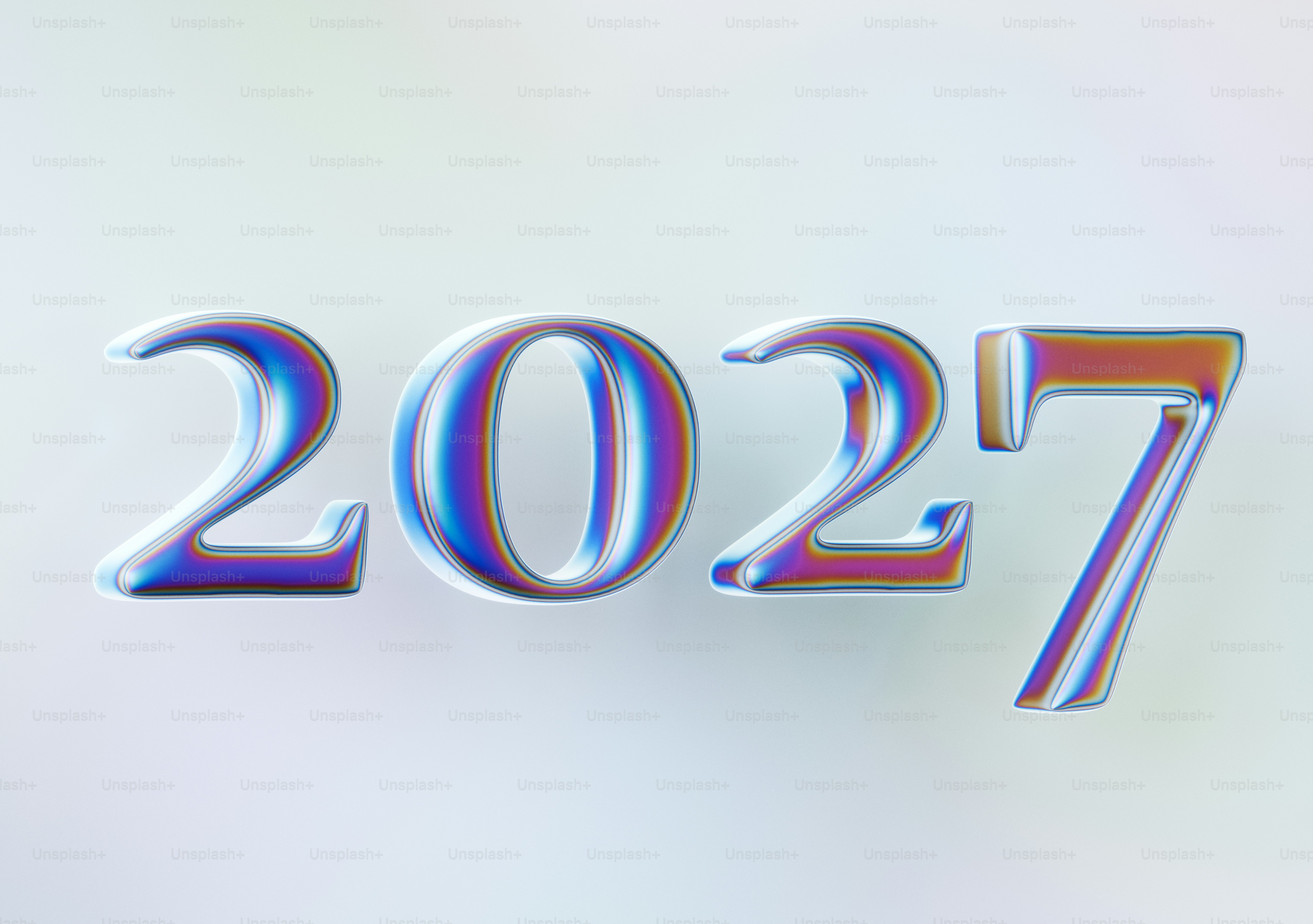 The numbers 2027 in a metallic iridescent font against a light background