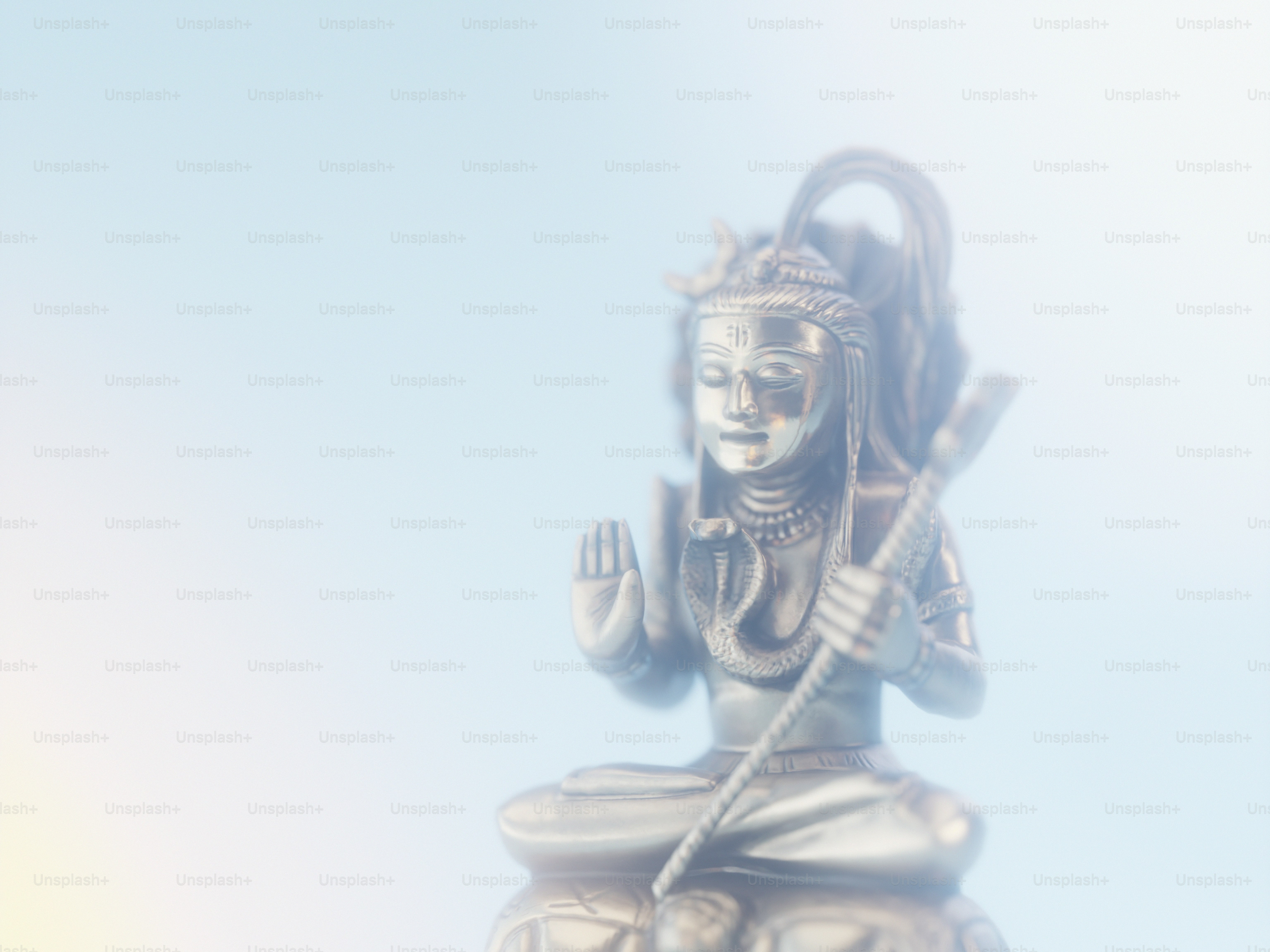 A metallic figurine of Shiva with a cobra in a soft light