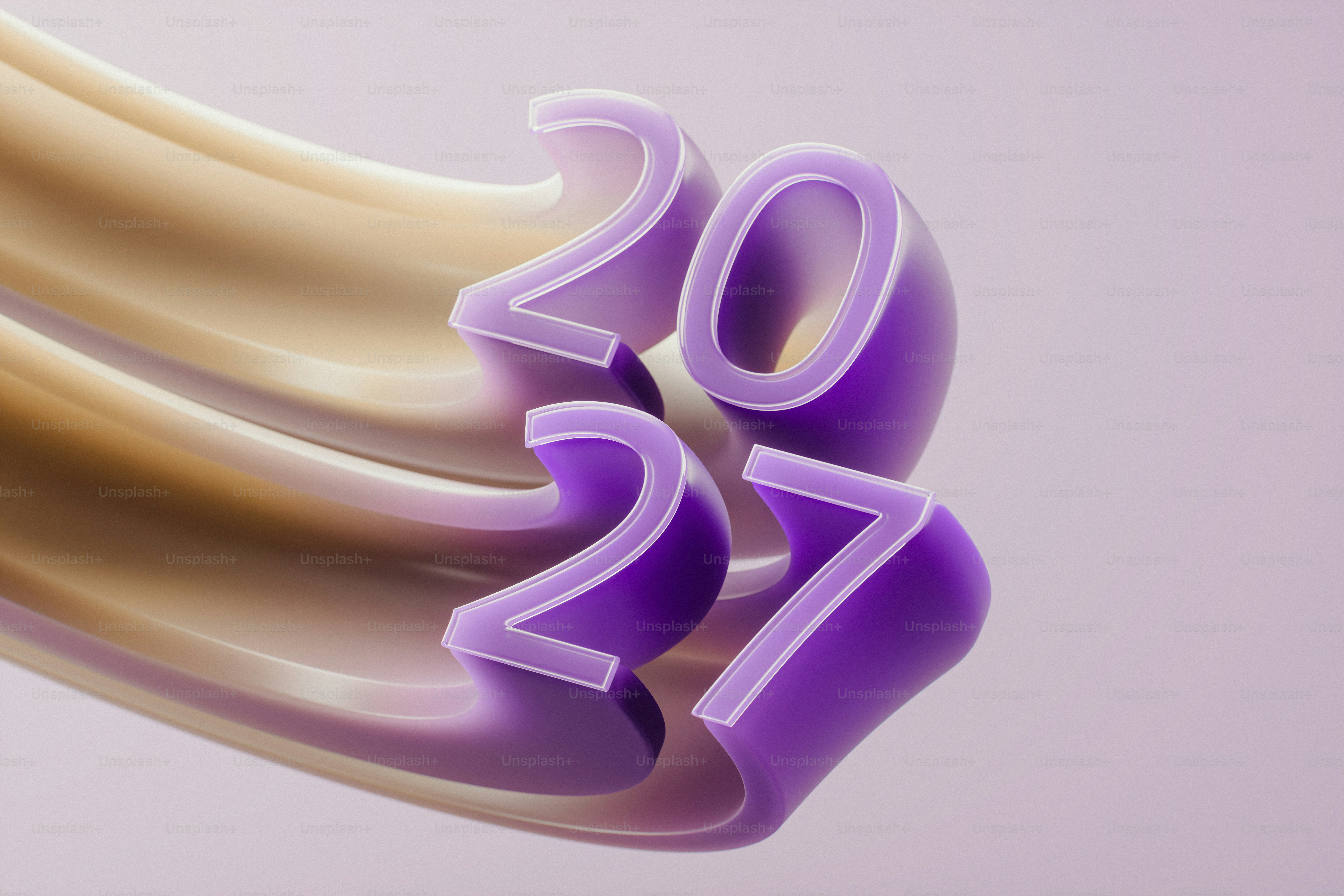 The number 2027 in purple 3D lettering against a flowing cream and purple background